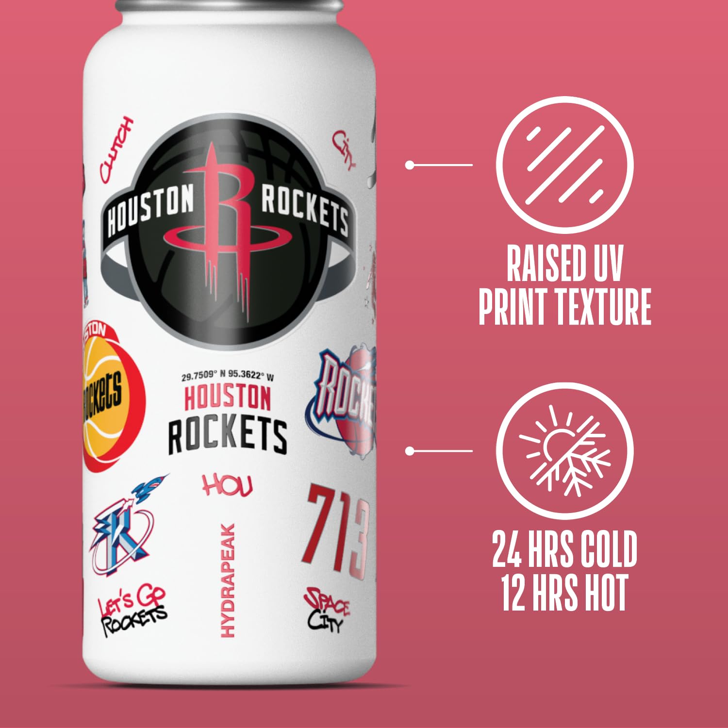 Hydrapeak x NBA Officially Licensed Houston Rockets 32 oz Active Water Bottle with Chug Lid Reusable Stainless Steel Double Wall