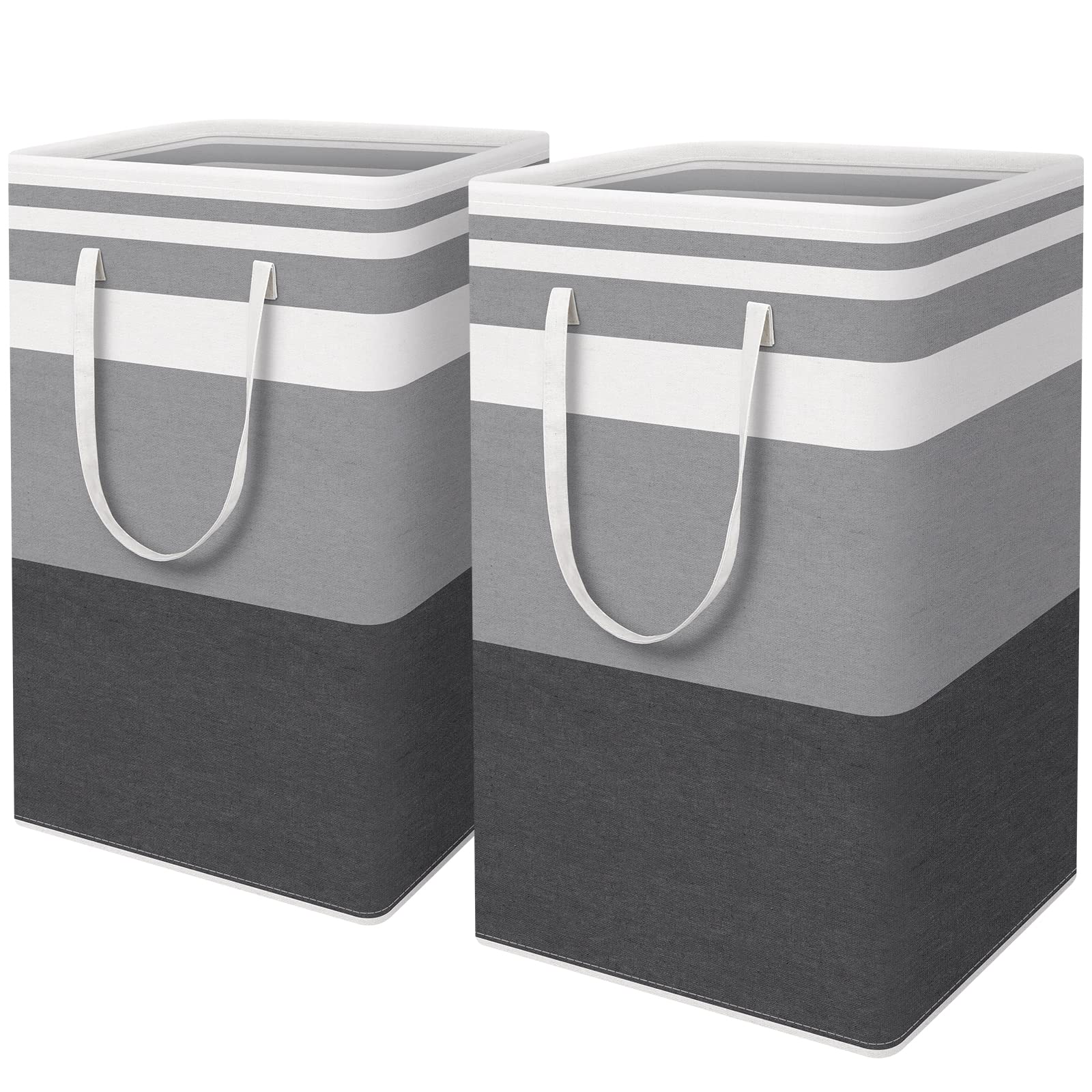 Wiselife 2-Pack Laundry Hamper, 75L, Collapsible, Waterproof, Cotton Blend, Gradient Grey