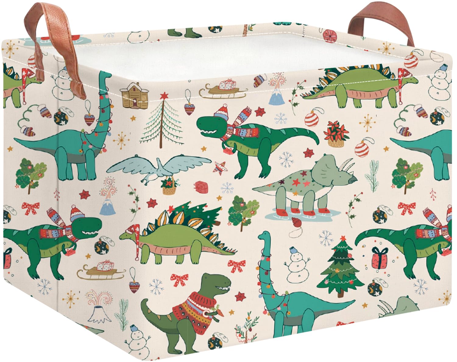 NTAOHAMPER Rectangular Storage Basket Empty,Storage Bin with Handles,Room Decor,Gift Basket,Book Box(Dinosaur Christmas)