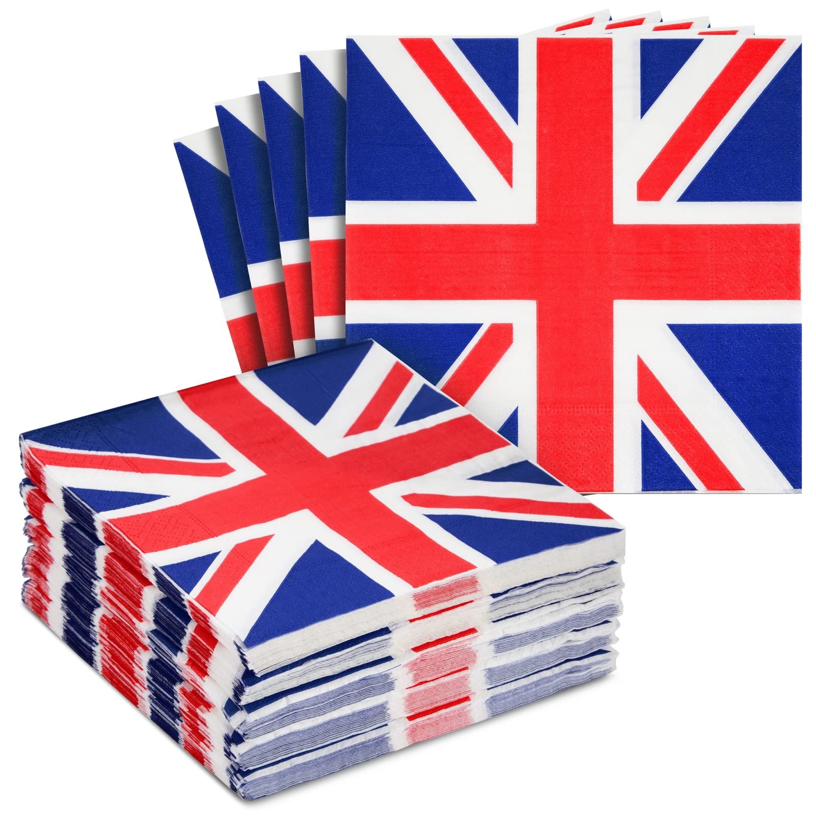 Juvale 100 Pack Paper Uk Flag Napkins For British Parties, Birthdays, Celebrations, And Special Occasions - 13X13 Inches British