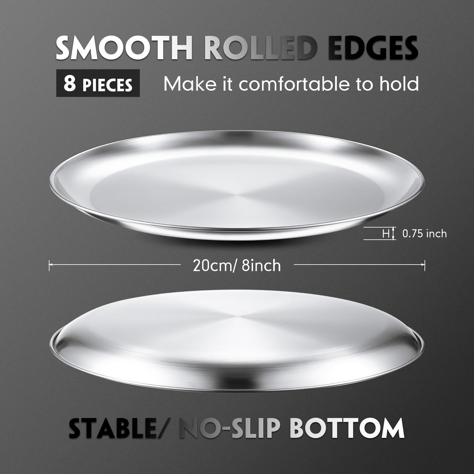 Thenshop 8 Pieces Stainless Steel Round Pizza Pans, 8 Inch, Rust Free, Reusable, Dishwasher Safe, Ideal For Baking, Serving, And