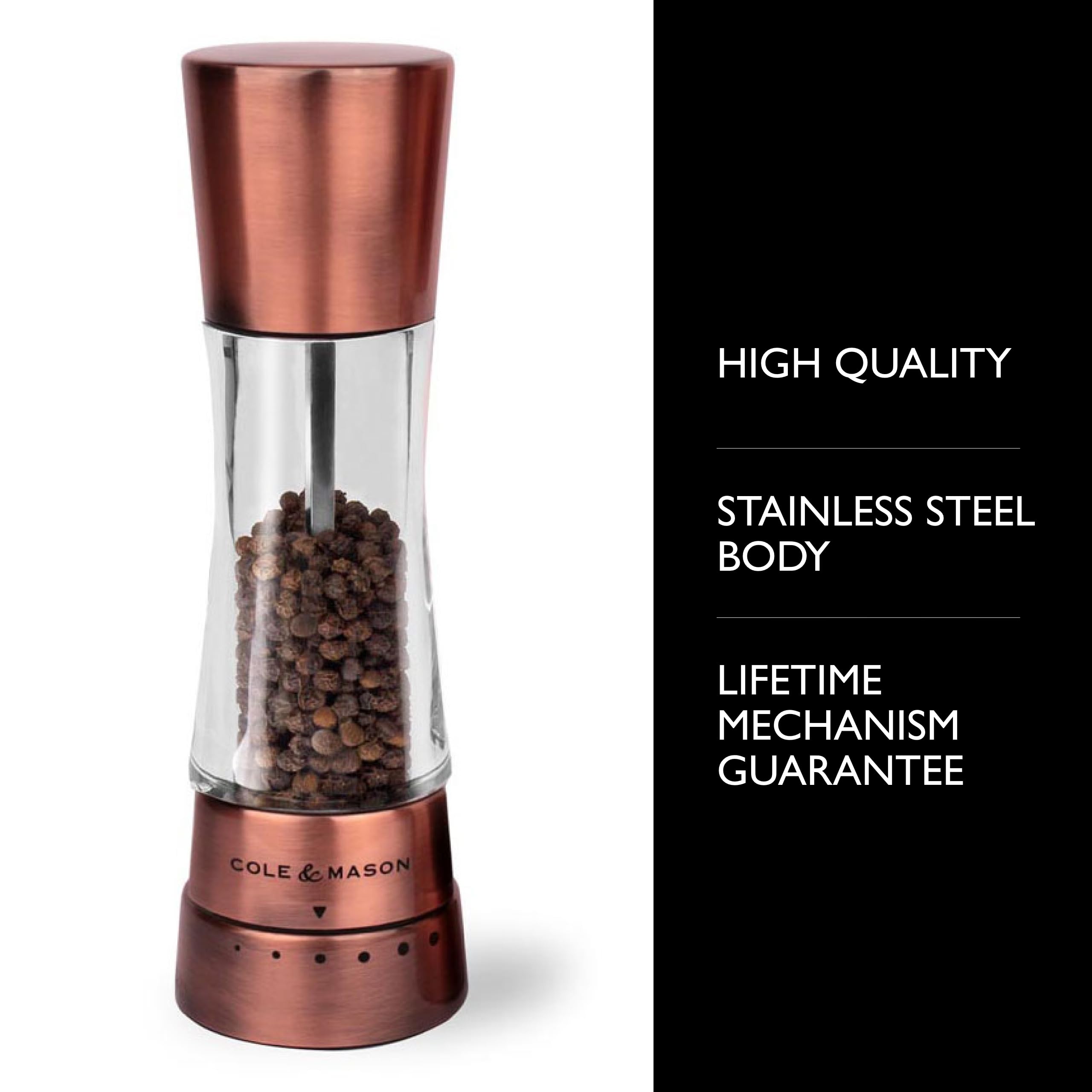 Cole & Mason Derwent Pepper Grinder - Copper Mill Includes Gourmet Precision Mechanism And Premium Peppercorns