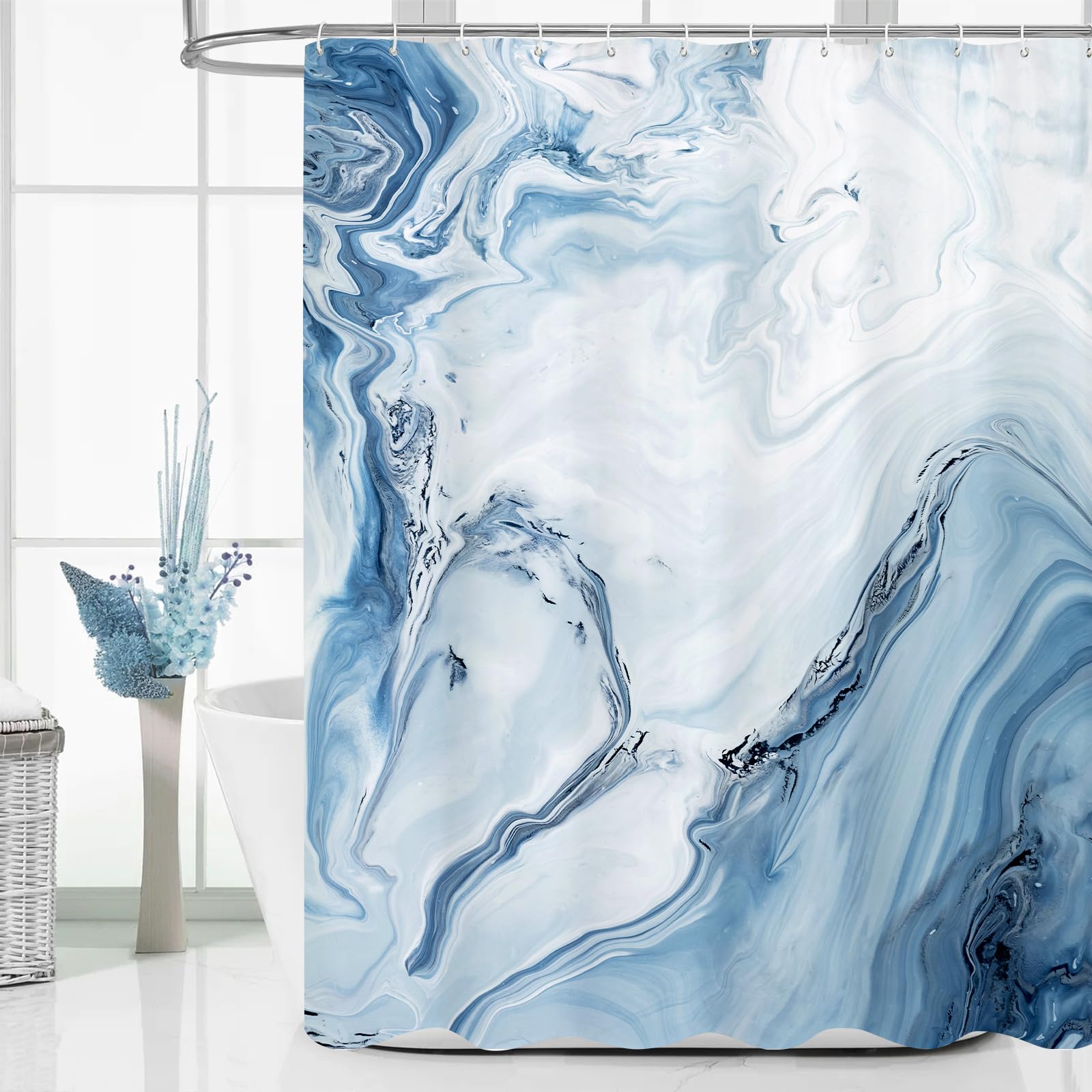 Mitovilla Blue Marble Extra Long Shower Curtain Set 72 X 84, Modern Ombre 84 Inch Xl Shower Curtains For Chic Bathroom Decor, Ab