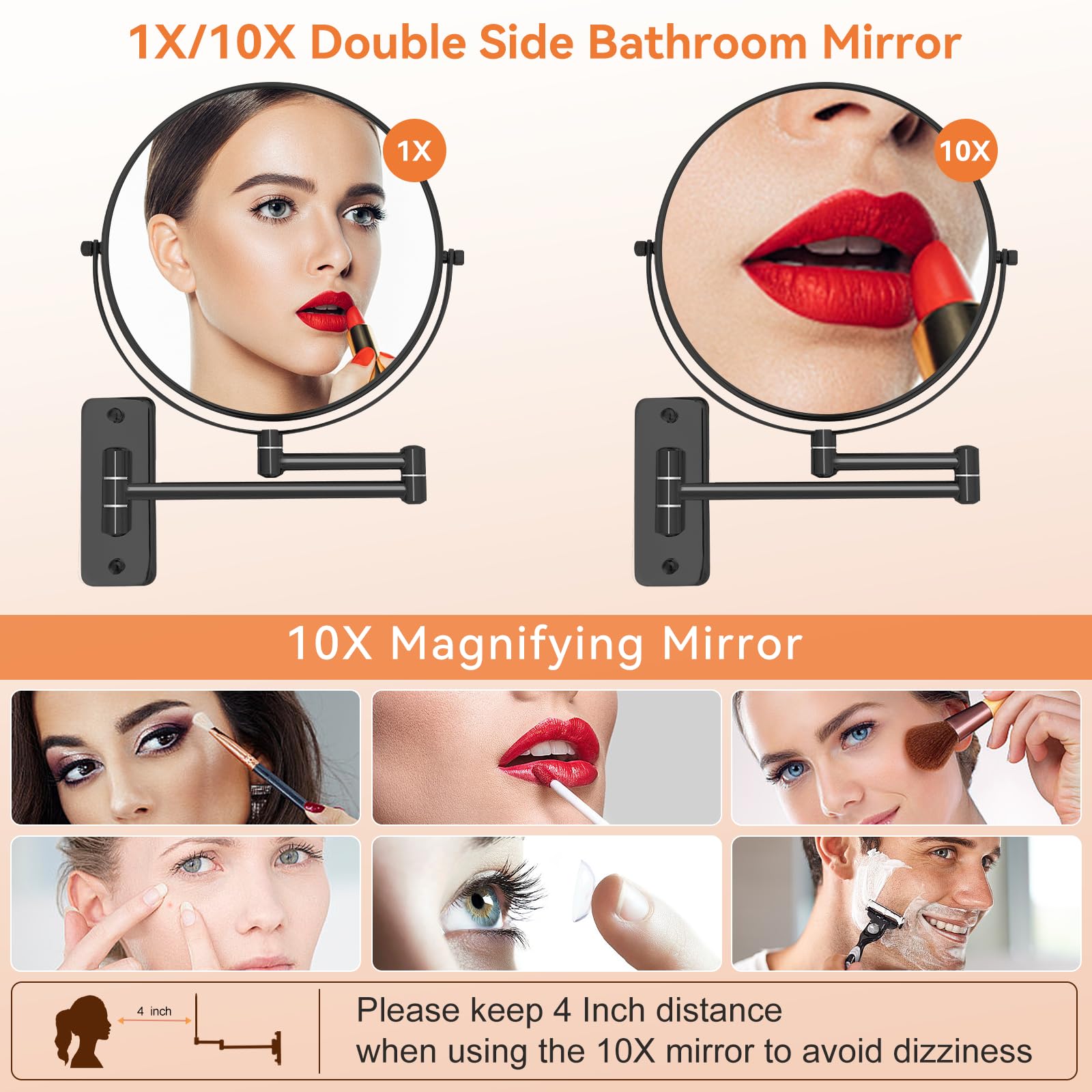 Aumvum 8    Makeup Mirror Wall Mounted, 1X/10X Double-Sided Wall Mount Magnifying Bathroom Mirror With Extendable Arm, 360 Swive