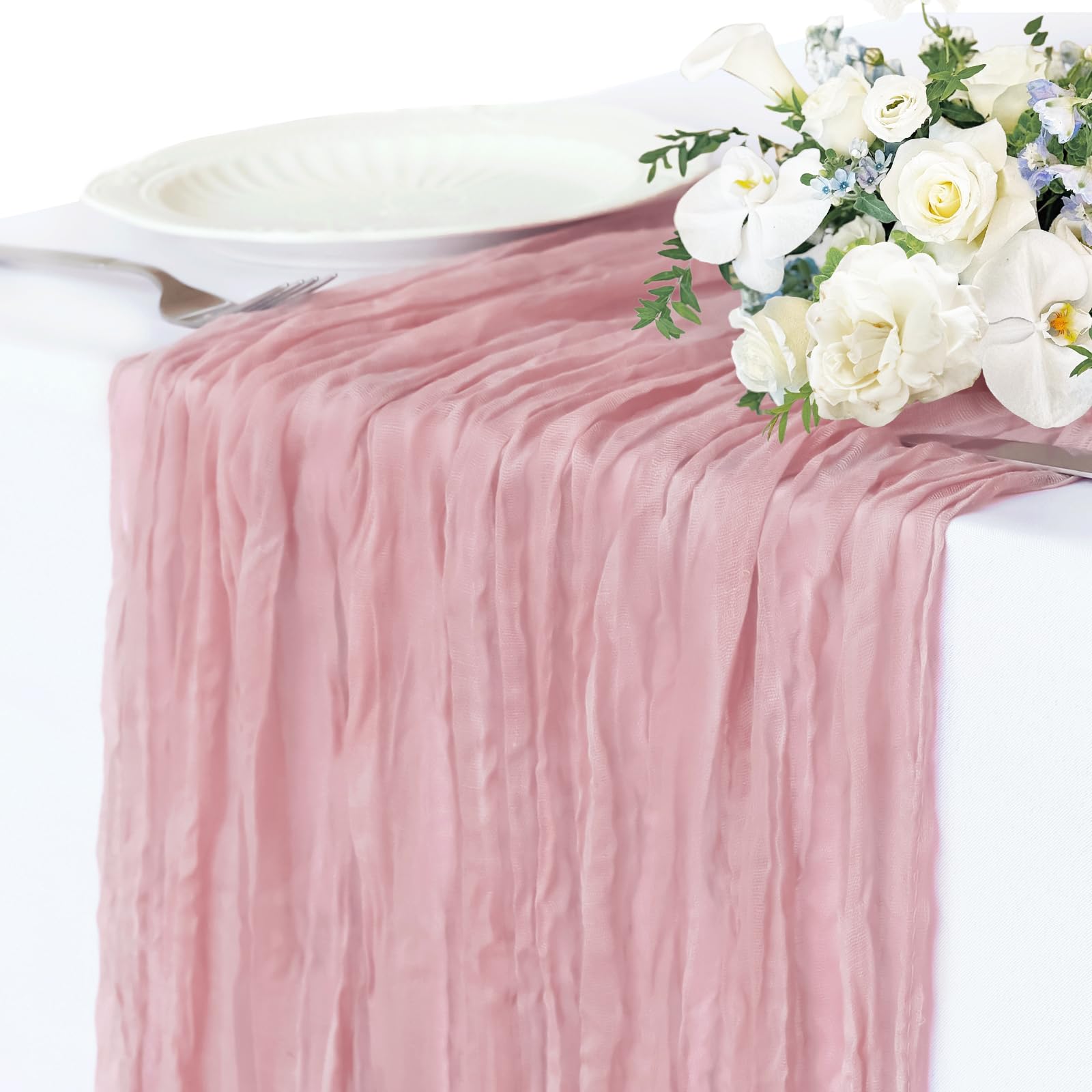 Valentines Table Runner, 10FT Dusty Pink Gauze Table Runners for Valentines Day Table Decor Girl Baby Shower Baby in Bloom Brid