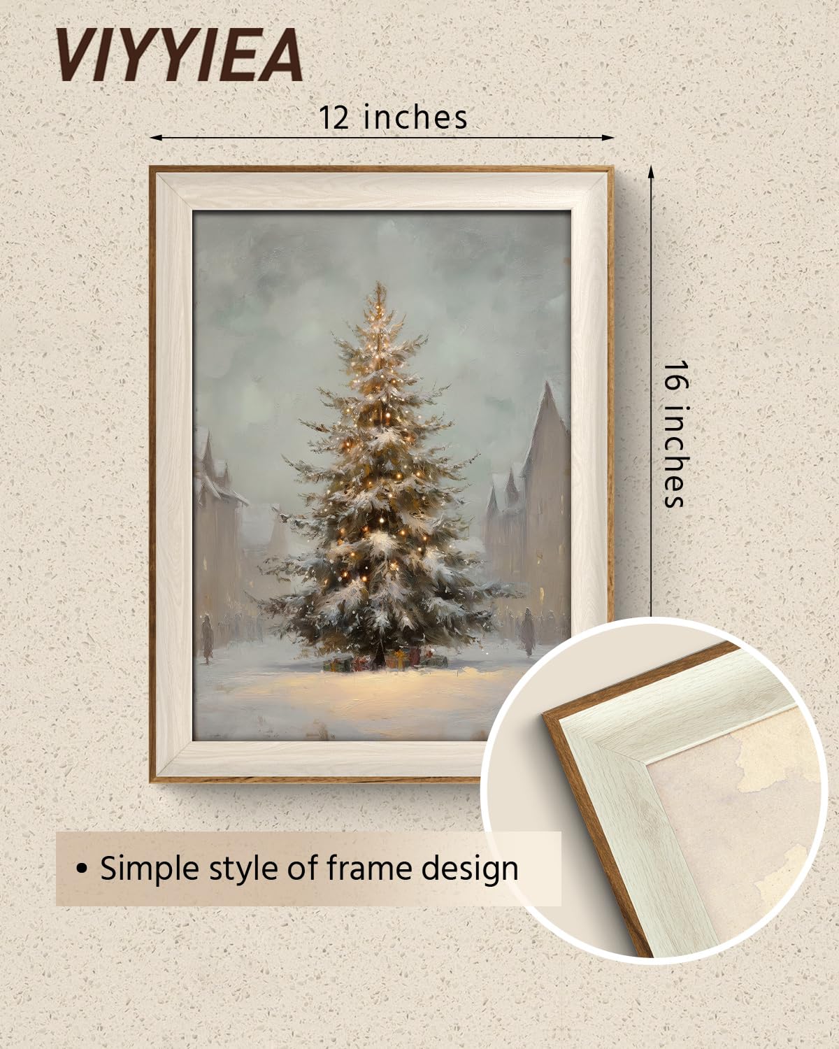 VIYYIEA Winter Framed Wall Art for Living Room, Downtown Christmas Tree Canvas Prints, Oil Painting Home Decor, Christmas Pictur
