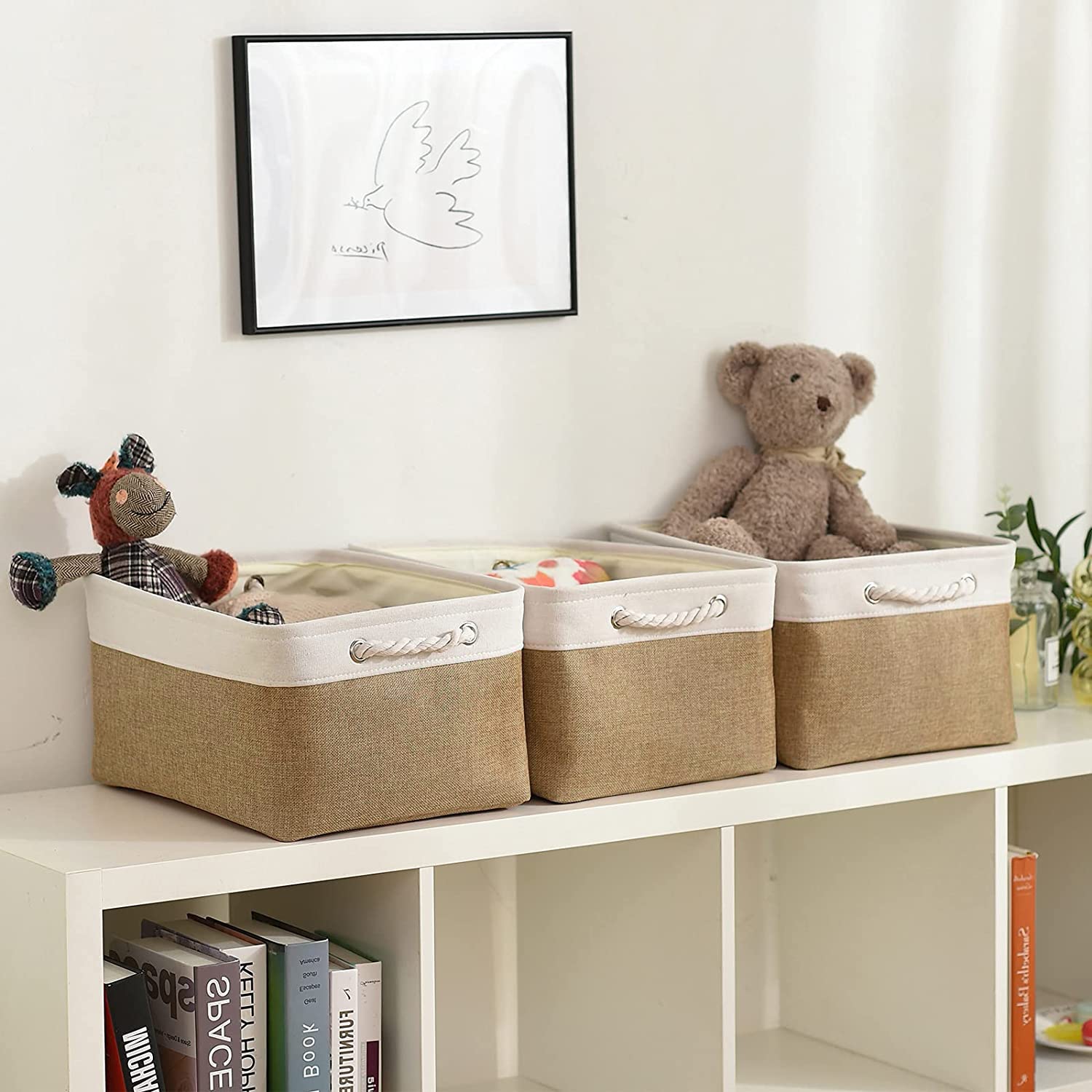 Sacyic Storage Basket Fabric Sturdy Canvas Storage Bins Organizer With Handles For Clothes And Toy Storage Foldable Storage Boxe