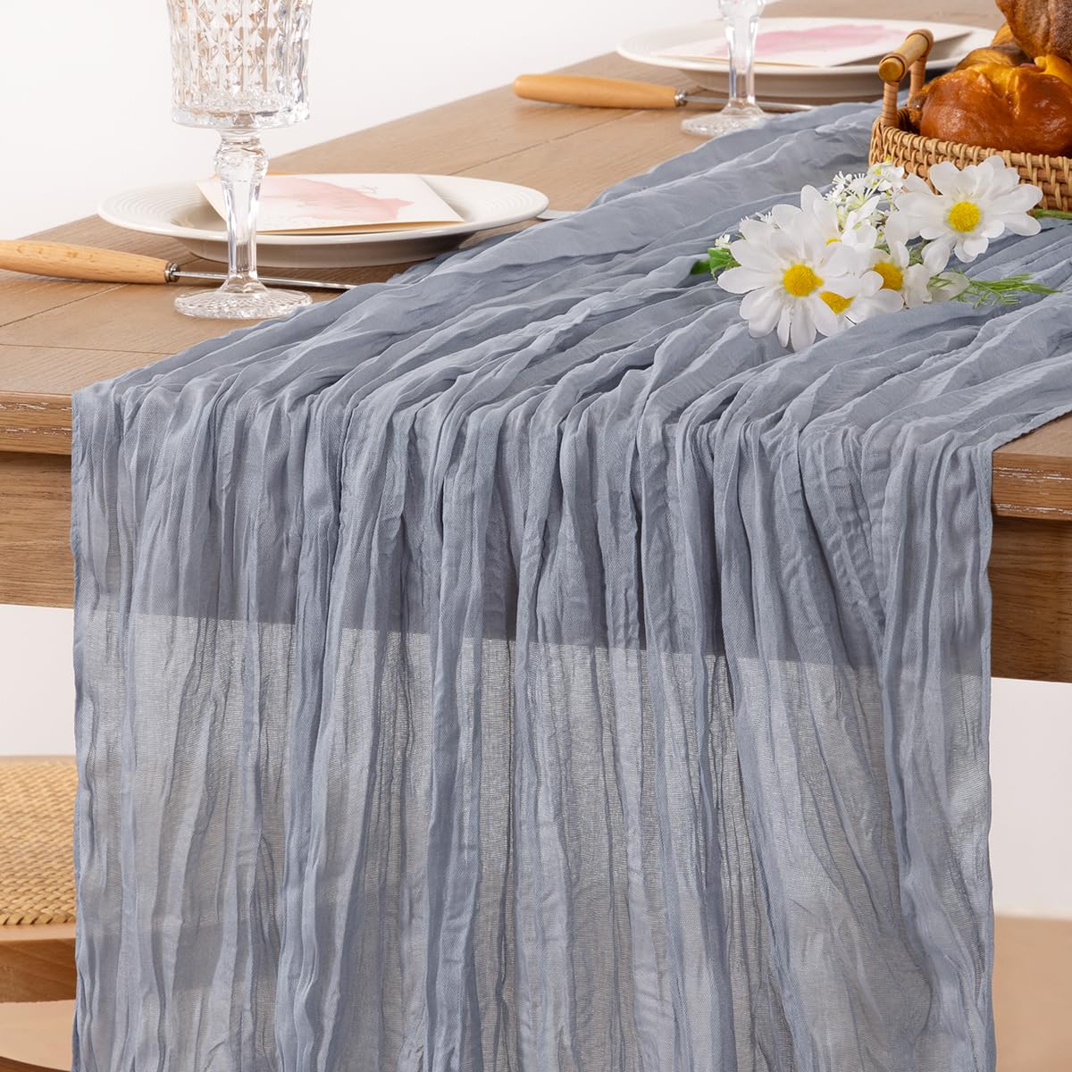 MLMC Grey Cheesecloth Valentines Table Runner 10ft Sheer Rustic Gauze Spring Cheese Cloth Centerpiece Decor 35x120 Inches for We