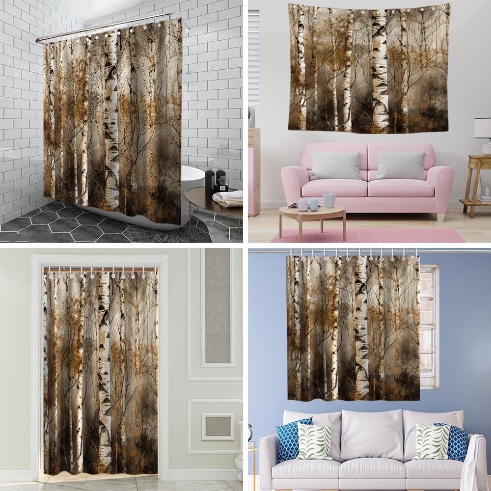 Theblackspot Birch Tree Shower Curtain Rustic Bath Curtains Decor Sets Grommet With Hooks 72W X 72H Inches