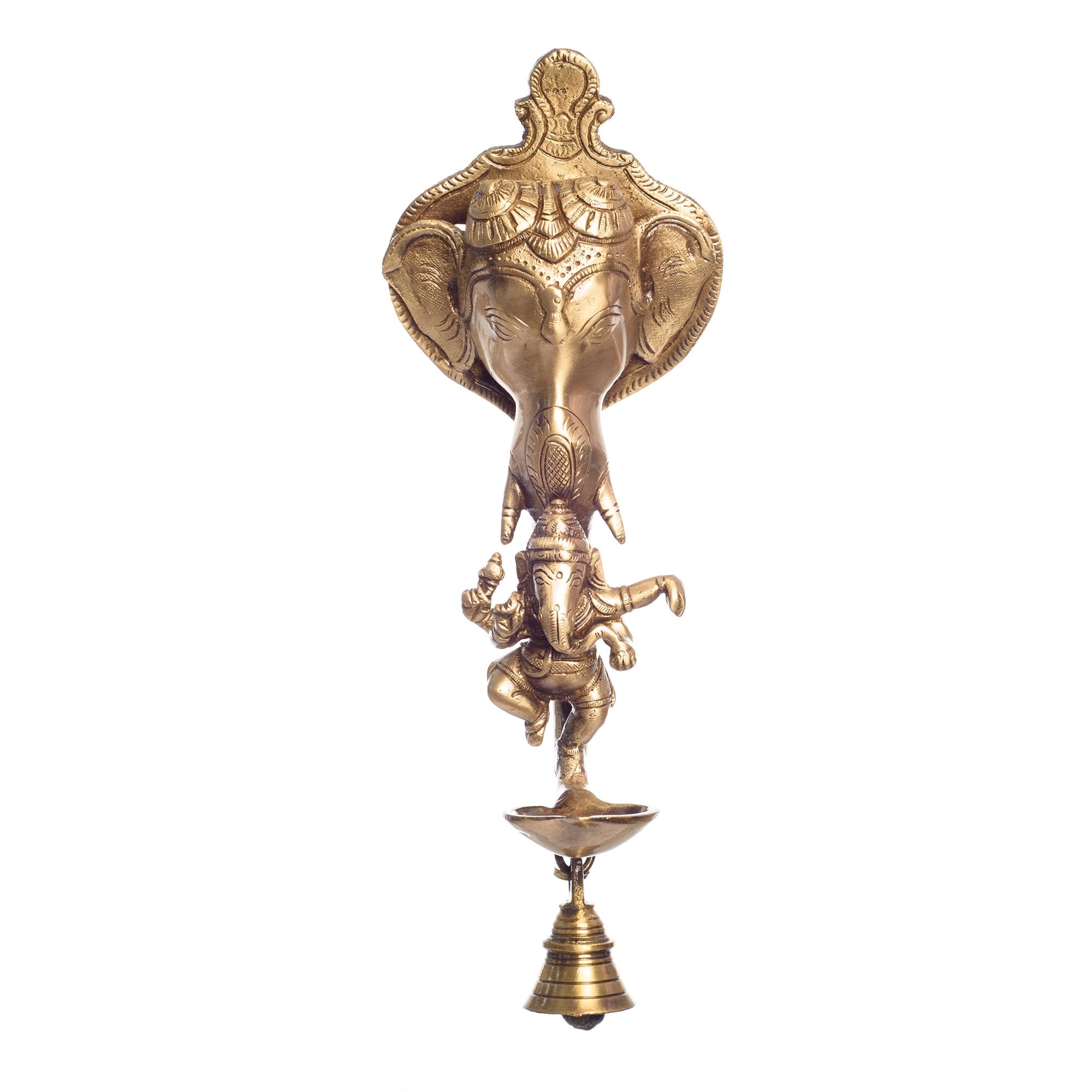 Ecraftindia Dancing Ganesha Brass Religious Wall Hanging Deepak With Bell (10 Cm X 7 Cm X 25, Brown And Golden), Standard