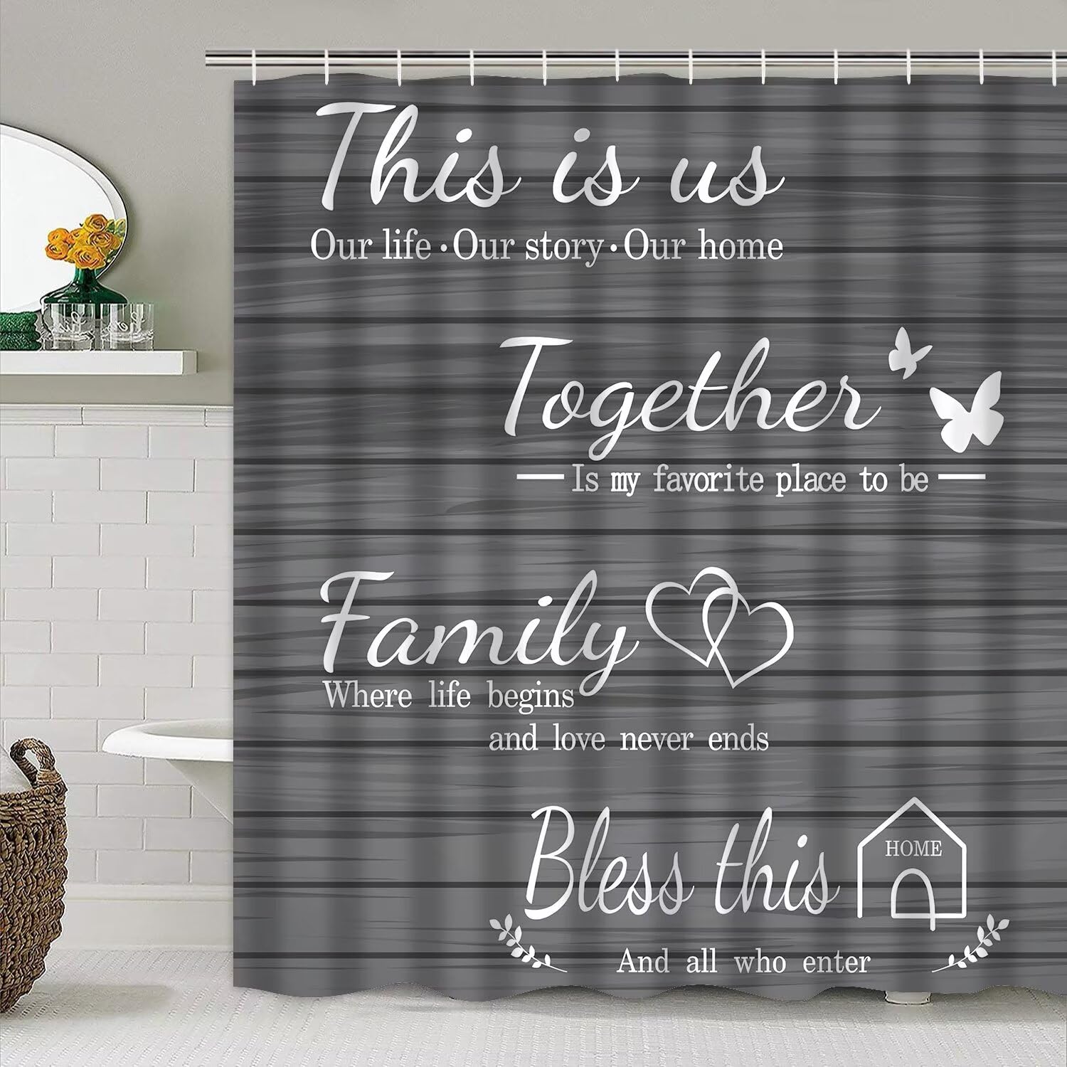 Azhm Family Shower Curtain Set Gray Home Bathroom Set With Shower Curtain And Rugs And Accessories Bathroom Decor Curtain With 1