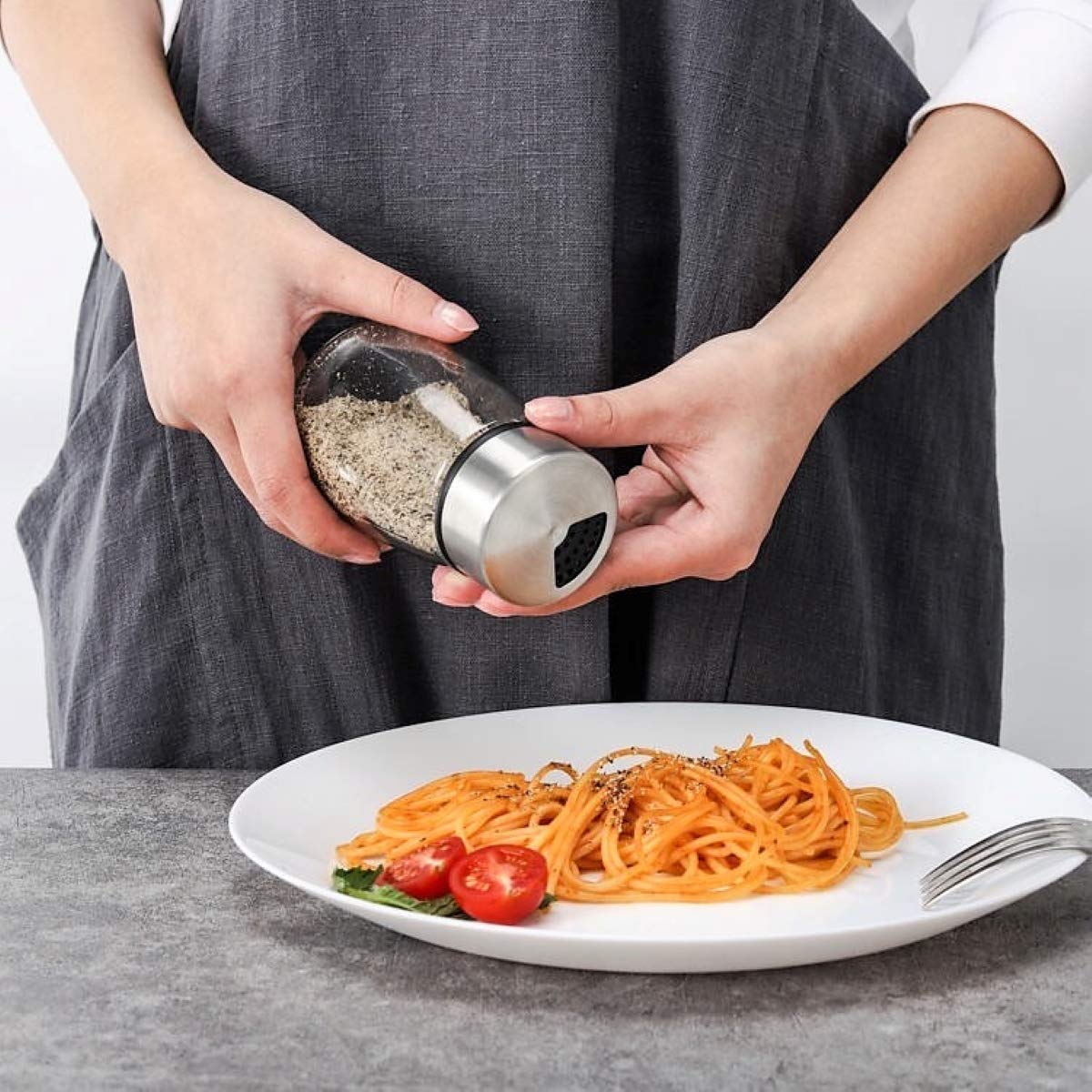 Elegant Salt And Pepper Shakers With Adjustable Pour Holes - Set Of 2 - Premium Stainless Steel And Glass - Perfect Spice Dispen