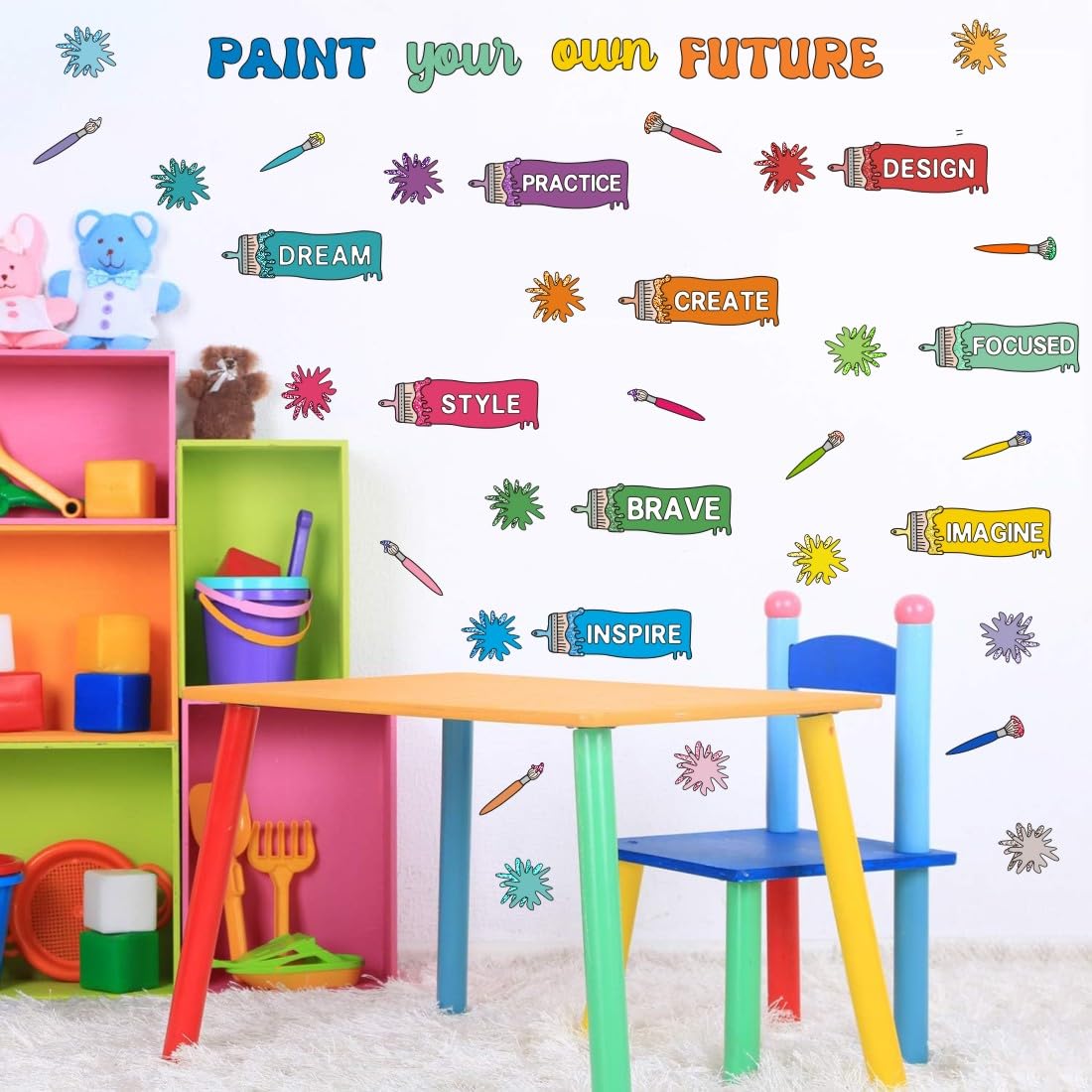Yimehdan Colorful Paintbrush With Paint Splatter Wall Decal, Paint Your Own Future Inspirational Quote Vinyl Wall Stickers, Remo