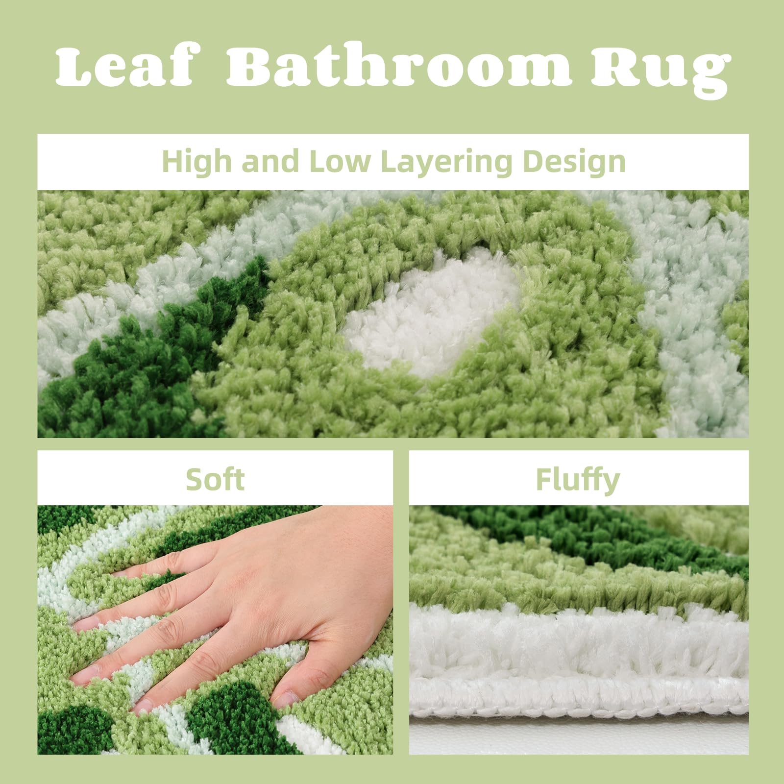 Panstar Large Monstera Leaf Bath Mat, Non Slip Green Plant Bathroom Rug, Absorbent Cute Palm Shaped Bathtub Rug Bathroom Plush S