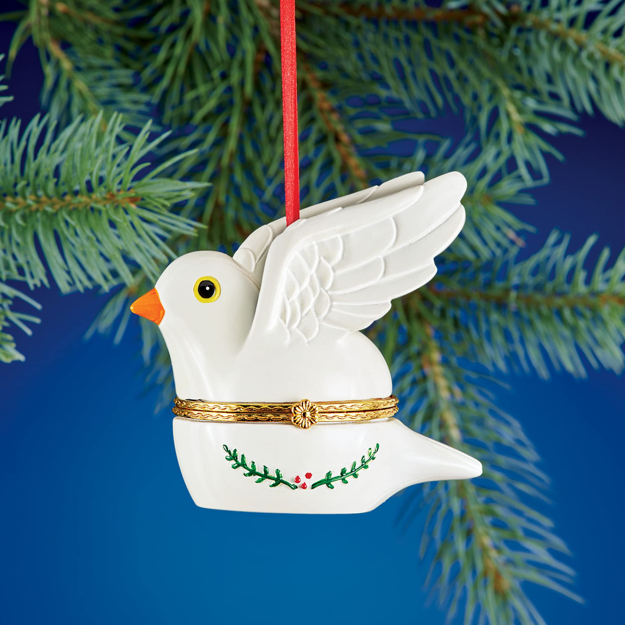 Collections Etc Hand Painted Trinket Christmas Ornaments with Opening Compartment for Small Gifts, Dove