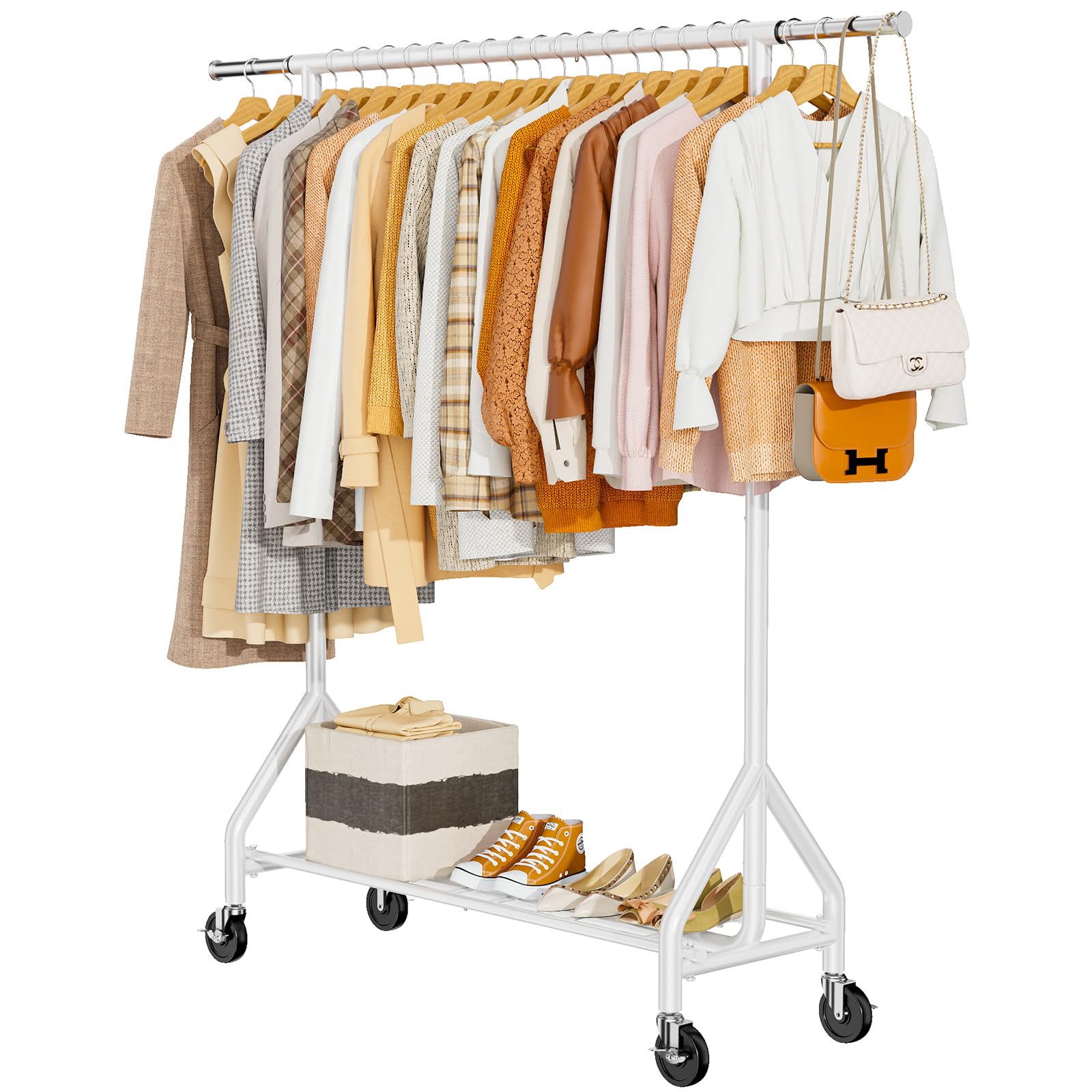 Hyseyy Heavy Duty Clothes Rack Load 450 Lbs, Metal Garment Rack, Standing Rolling Clothing Rack For Hanging Clothes With Sturdy