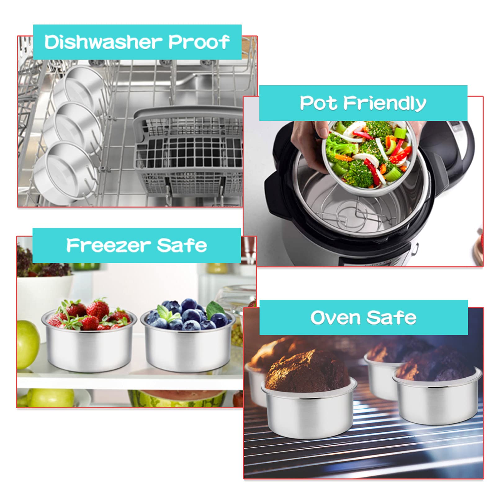Teamfar 4 Inch Cake Pans, Stainless Steel 4 Pcs Small Round Cake Pan Set For Baking Roasting, Non-Toxic & Sturdy, Non-Stick & He