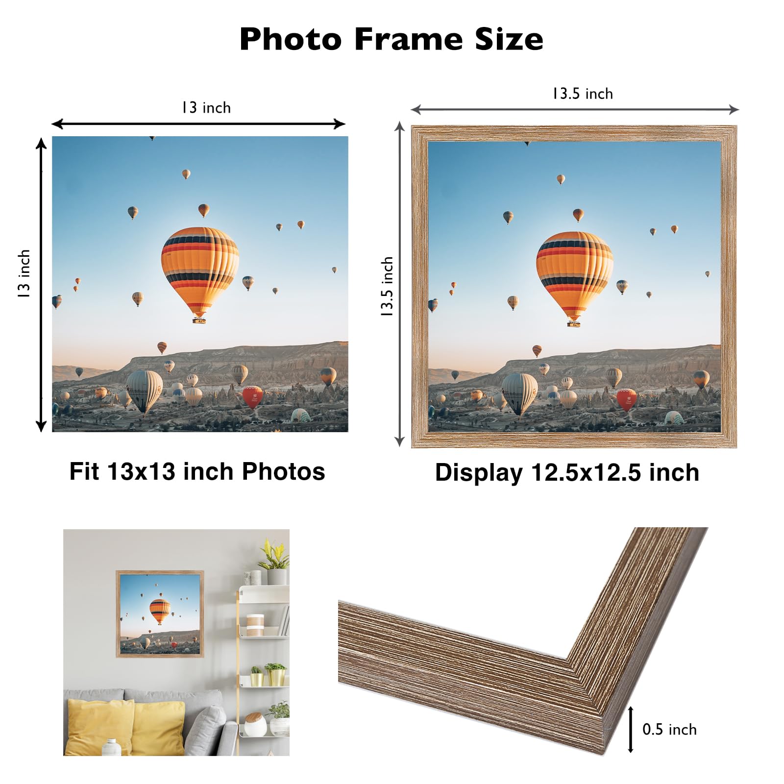 JCJMY 13x13 Picture Frame Rustic Brown for Wall Hanging, Wall Mounting Horizontally or Vertically, 13 x 13 Square Wall Gallery P