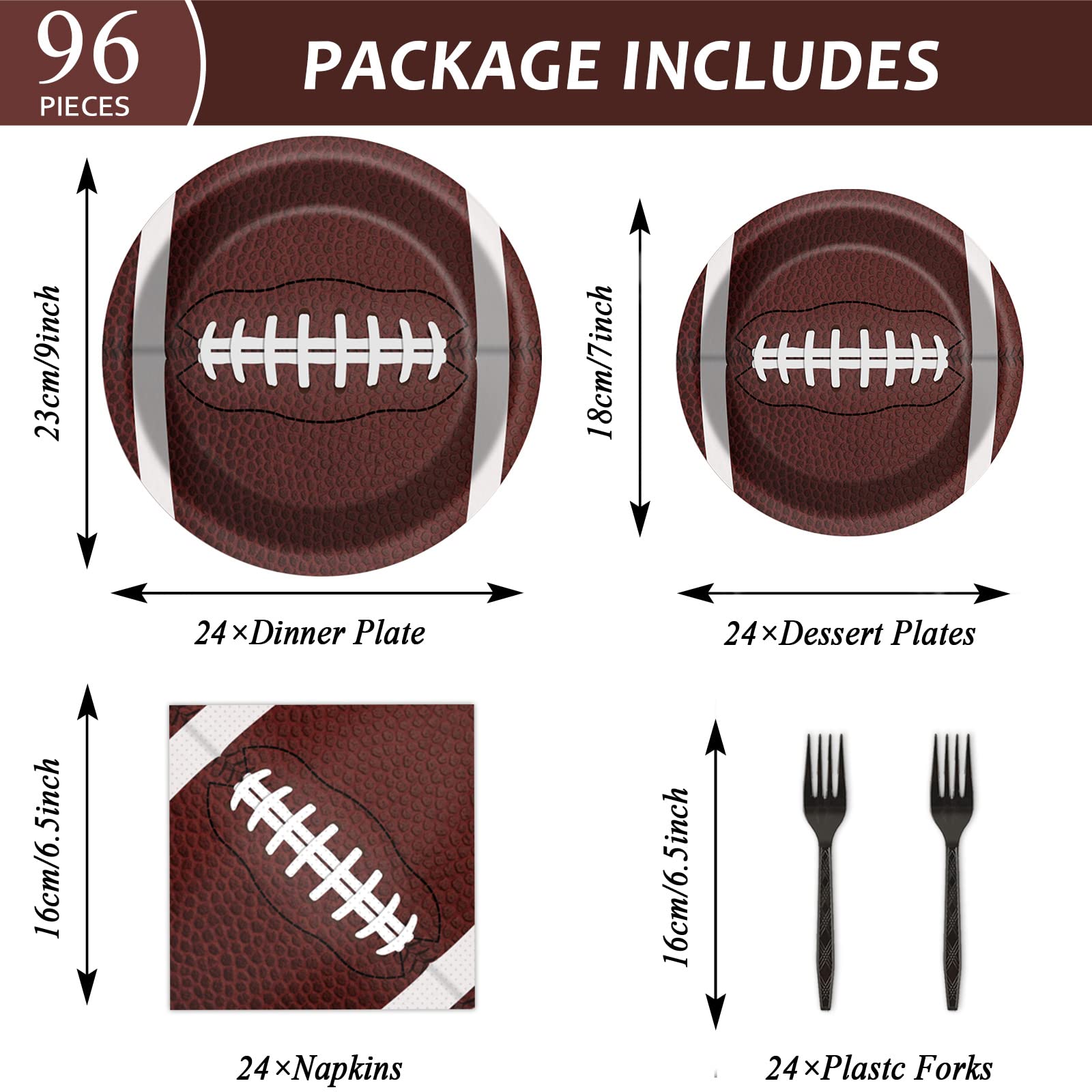 Football Party Plates And Napkins Supplies Set For 24 Guests, Disposable Sports Football Tablecloths Decorations For Football Ta
