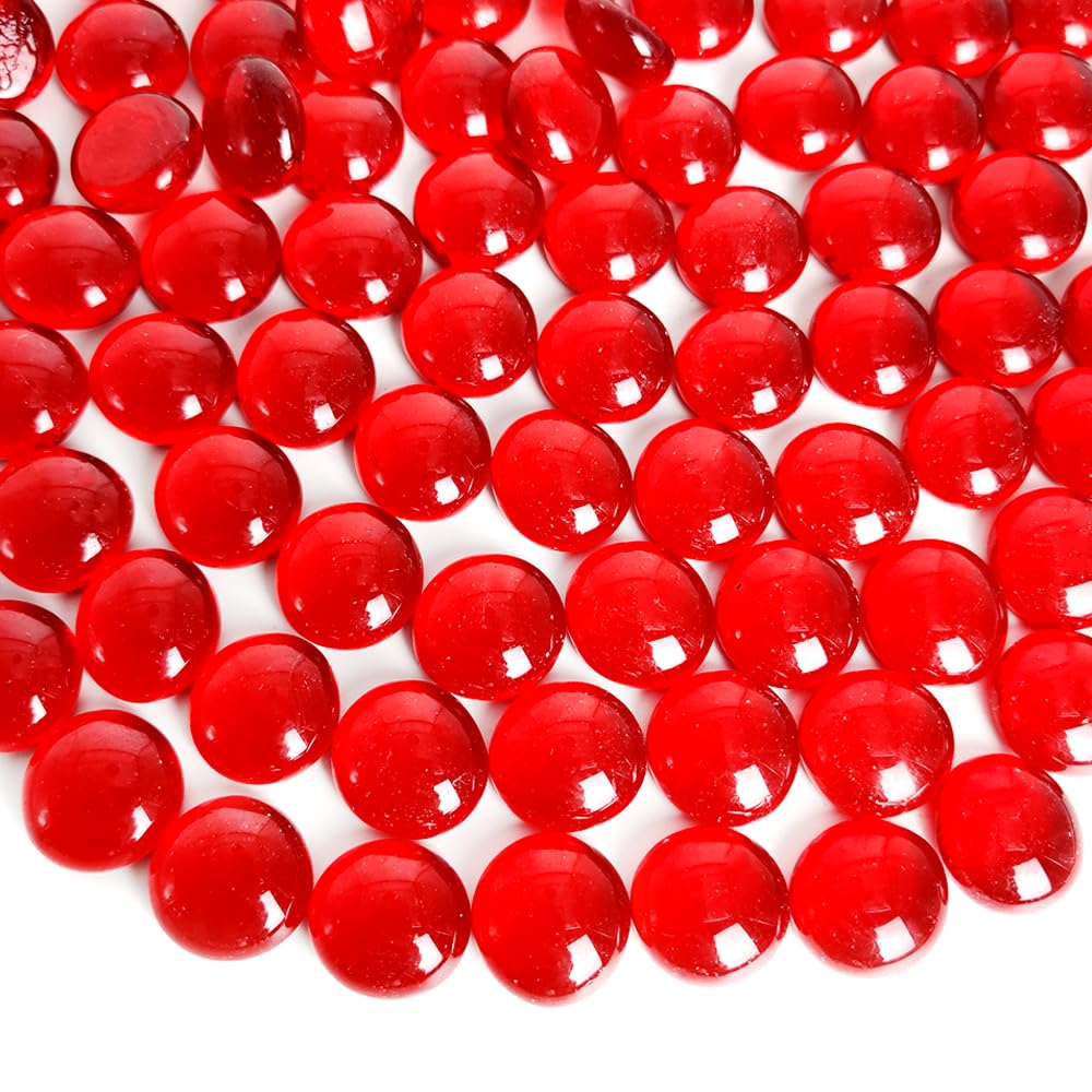 HappyFiller 5 LB Ruby Red Glass Gems Flat Marbles Gemstones for Vase Fillers,Floral Arrangement, Aquarium Pebble,Garden Landscap