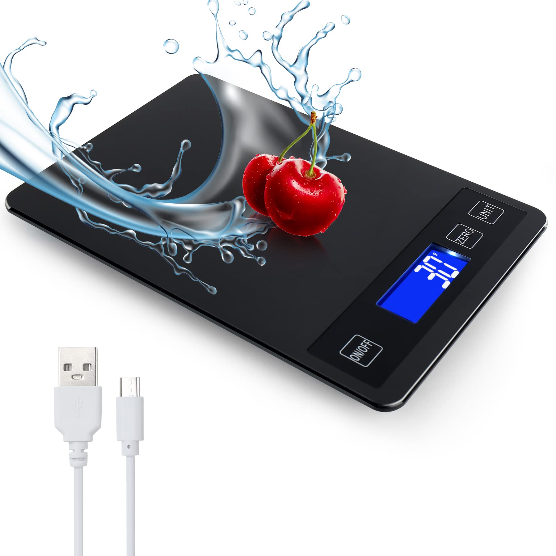 33lb Food Kitchen Digital Scale,1g/0.05oz Precise Graduation, USB Charging Kitchen Scale, Waterproof Stainless Steel with LCD Di