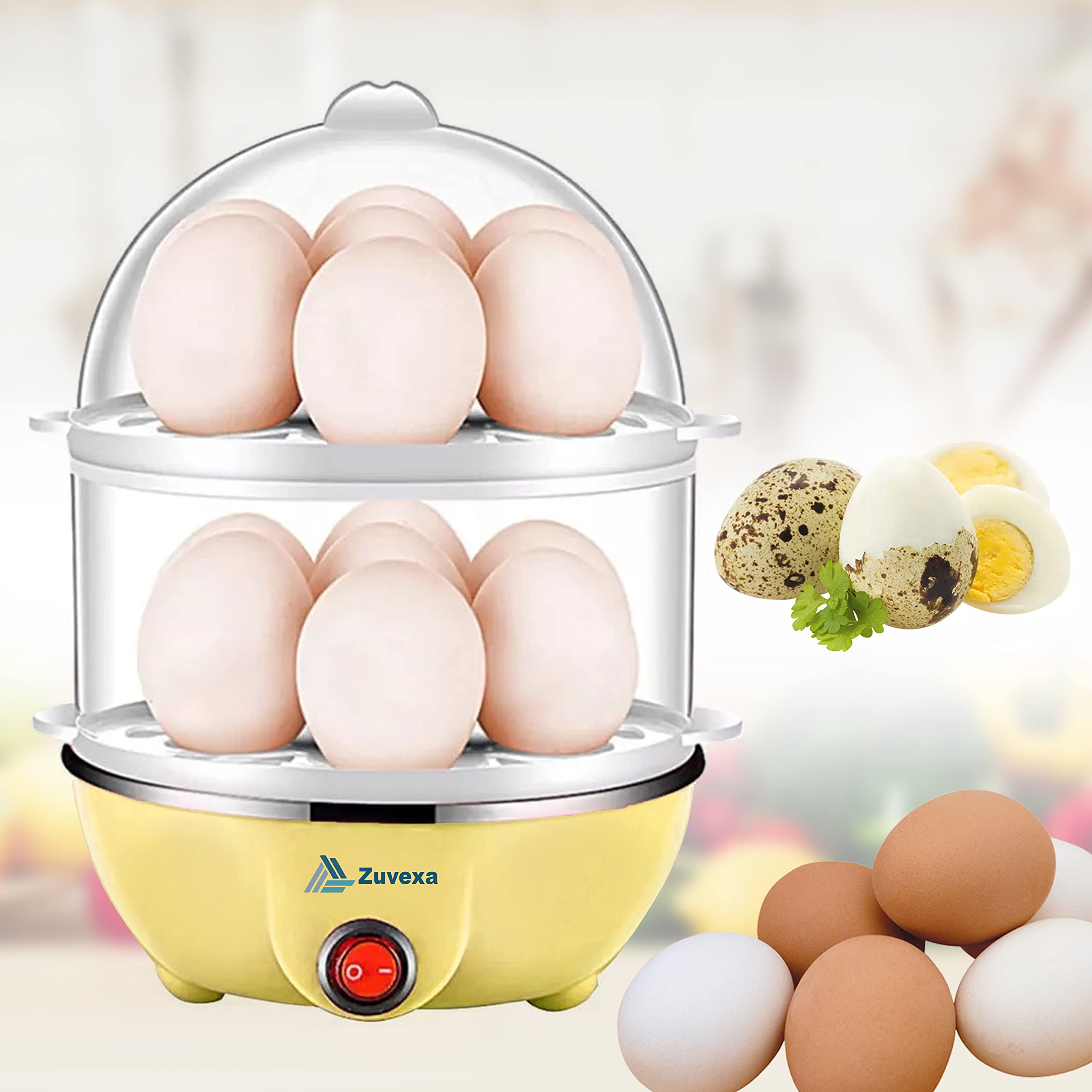 Zuvexa Egg Boiler Poacher Automatic Off Steaming, Cooking, Boiling Double Layer 14 Egg Boiler (Multicolor)