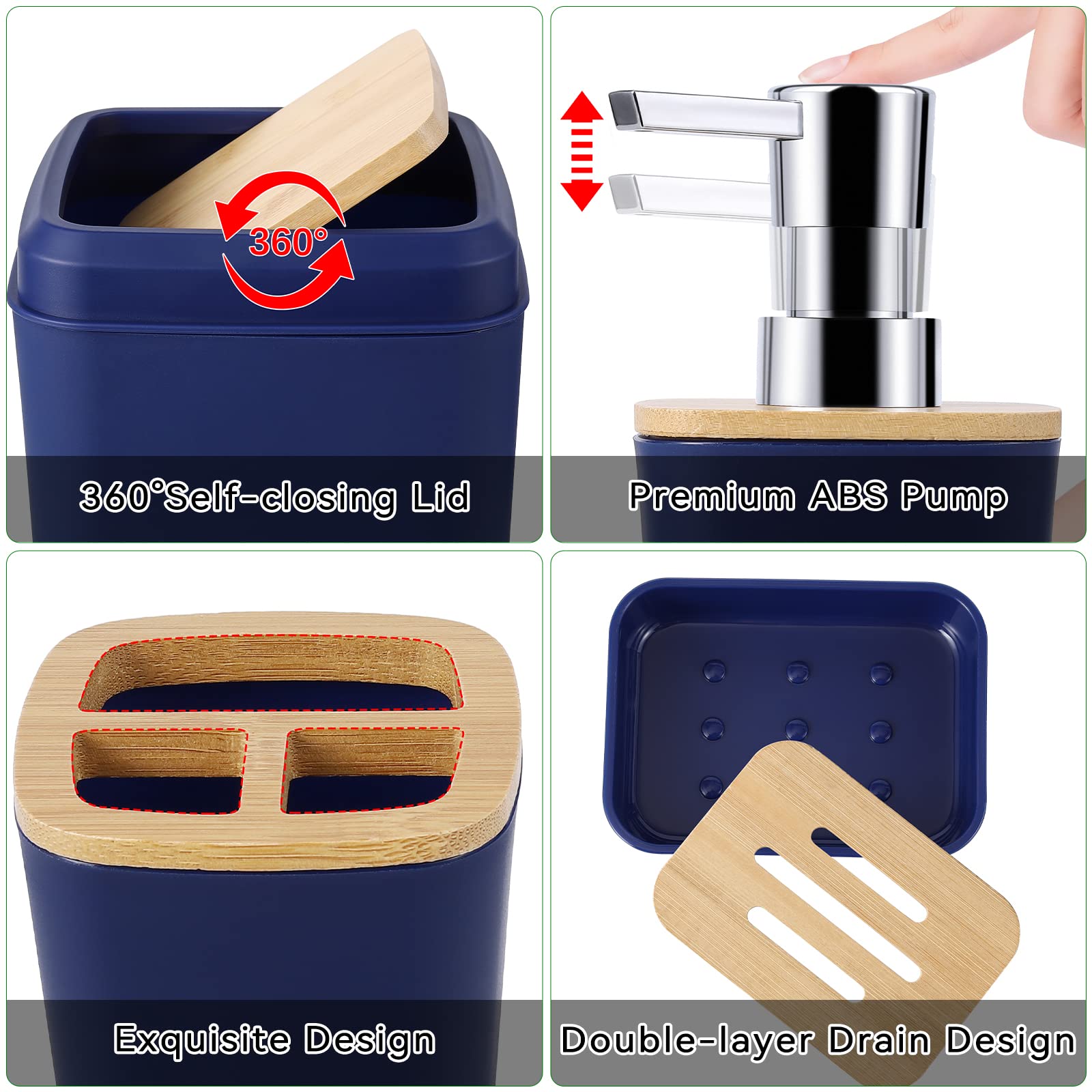 24Pcs Bathroom Sets With Shower Curtain And Rugs, Navy Blue Bathroom Accessories Set Navy Blue Shower Curtain Set Bathroom Acces