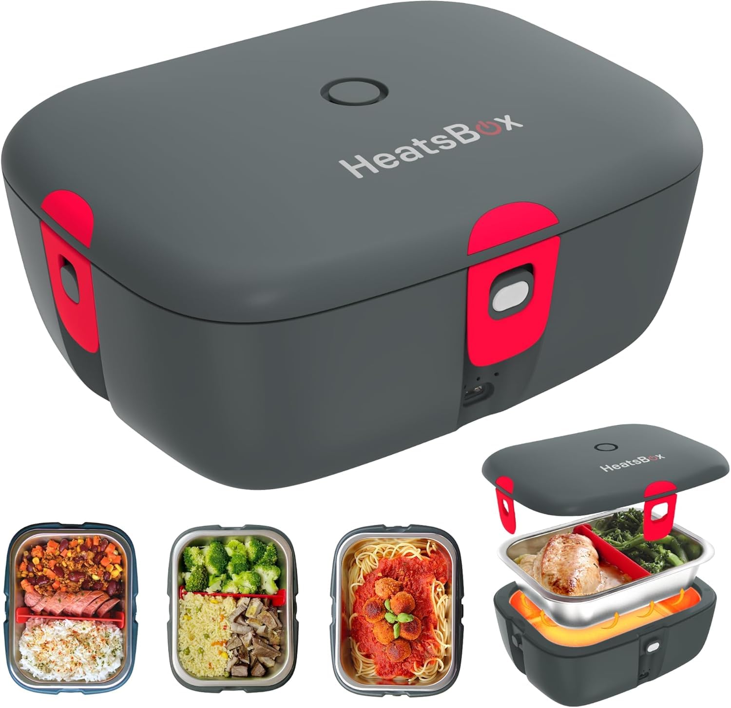 Heatsbox Electric Lunch Box 100W Portable Food Warmer | App Control | Car, Truck, Office, Outdoor Work | 31Oz Stainless Steel Ba