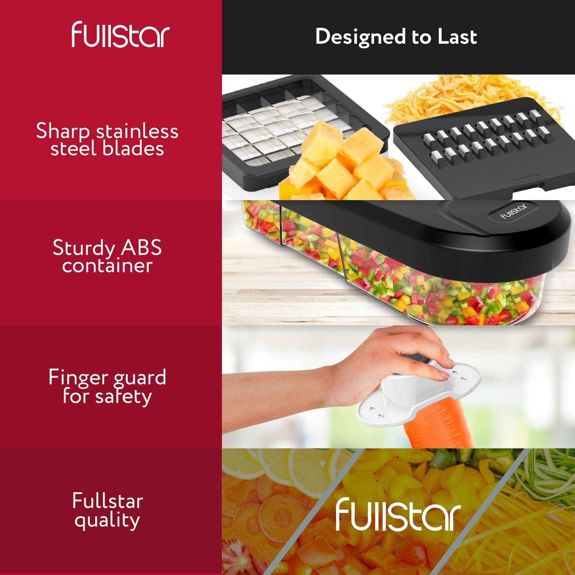Fullstar Mandoline Slicer - 6-in-1 Vegetable Chopper, Stainless Steel, White/Black, Compact Model