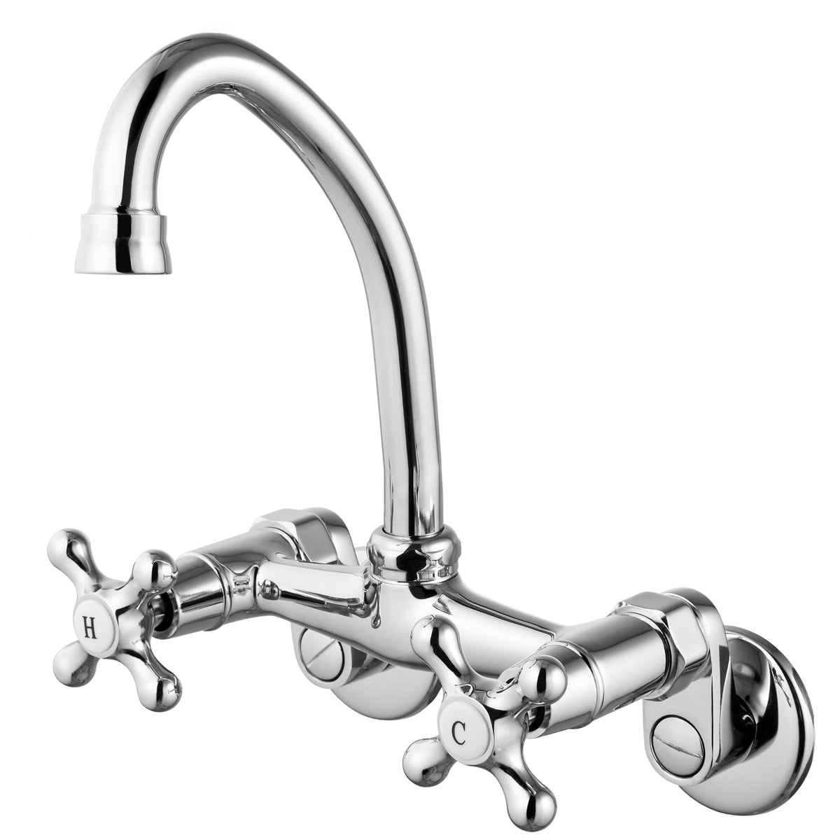 Aolemi Wall Mount Kitchen Faucet 6 Inch Center With Swivel Spout Adjustable Spread 2 Cross Handle Basin Sink Mixer Tap, Polish C