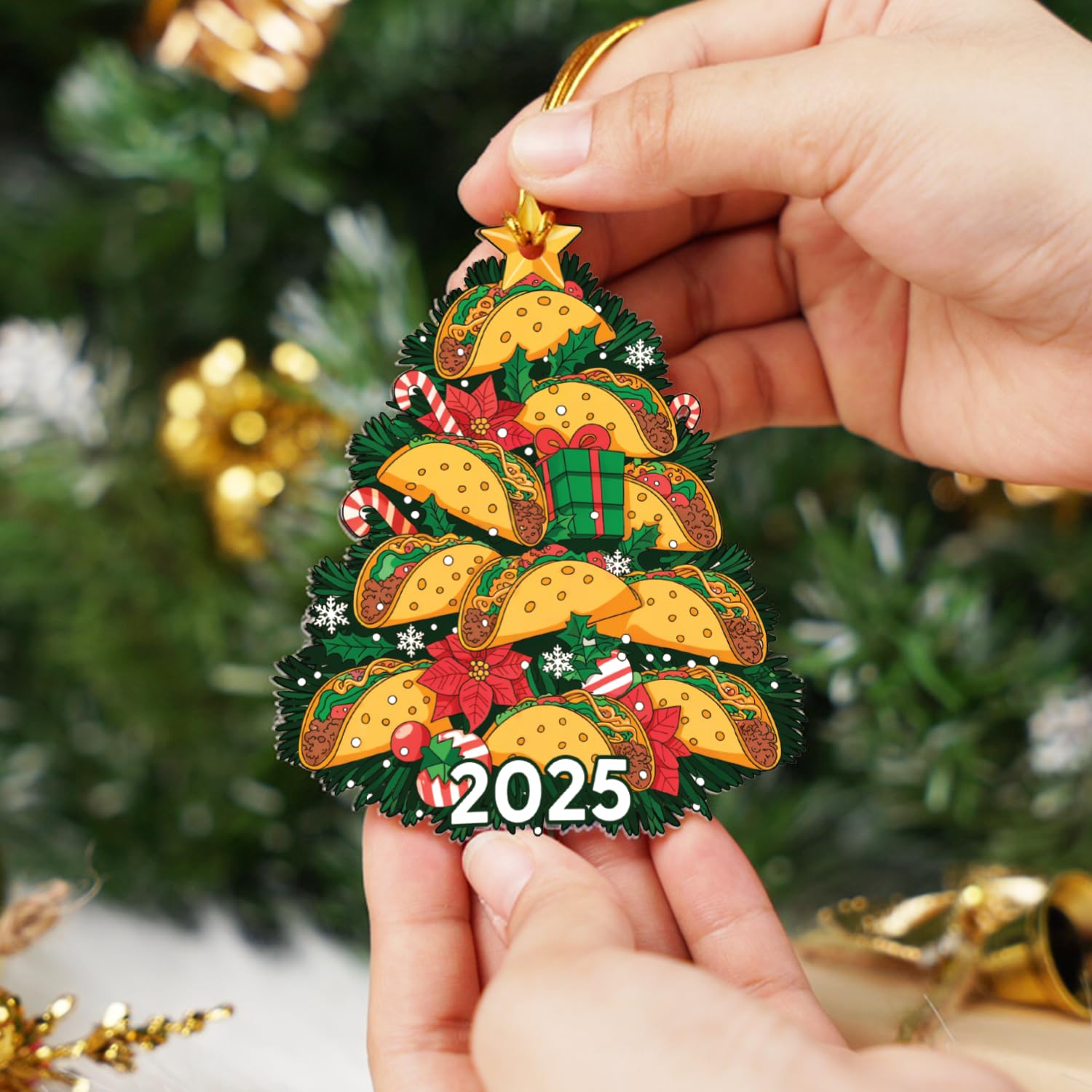 Taco Christmas Ornaments 2025 - Food Ornaments for Christmas Tree - Taco Gifts for Taco Lovers - Food Ornament Hanging Decoratio