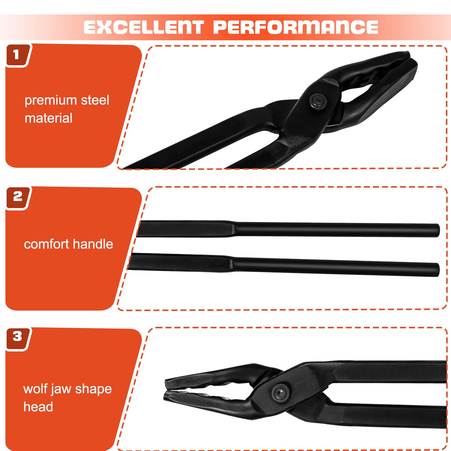 Blacksmith Tongs Wolf Jaw Blacksmithing Tool For Beginner & Professional Blacksmiths Bladesmiths & Craftsmen (17 In)