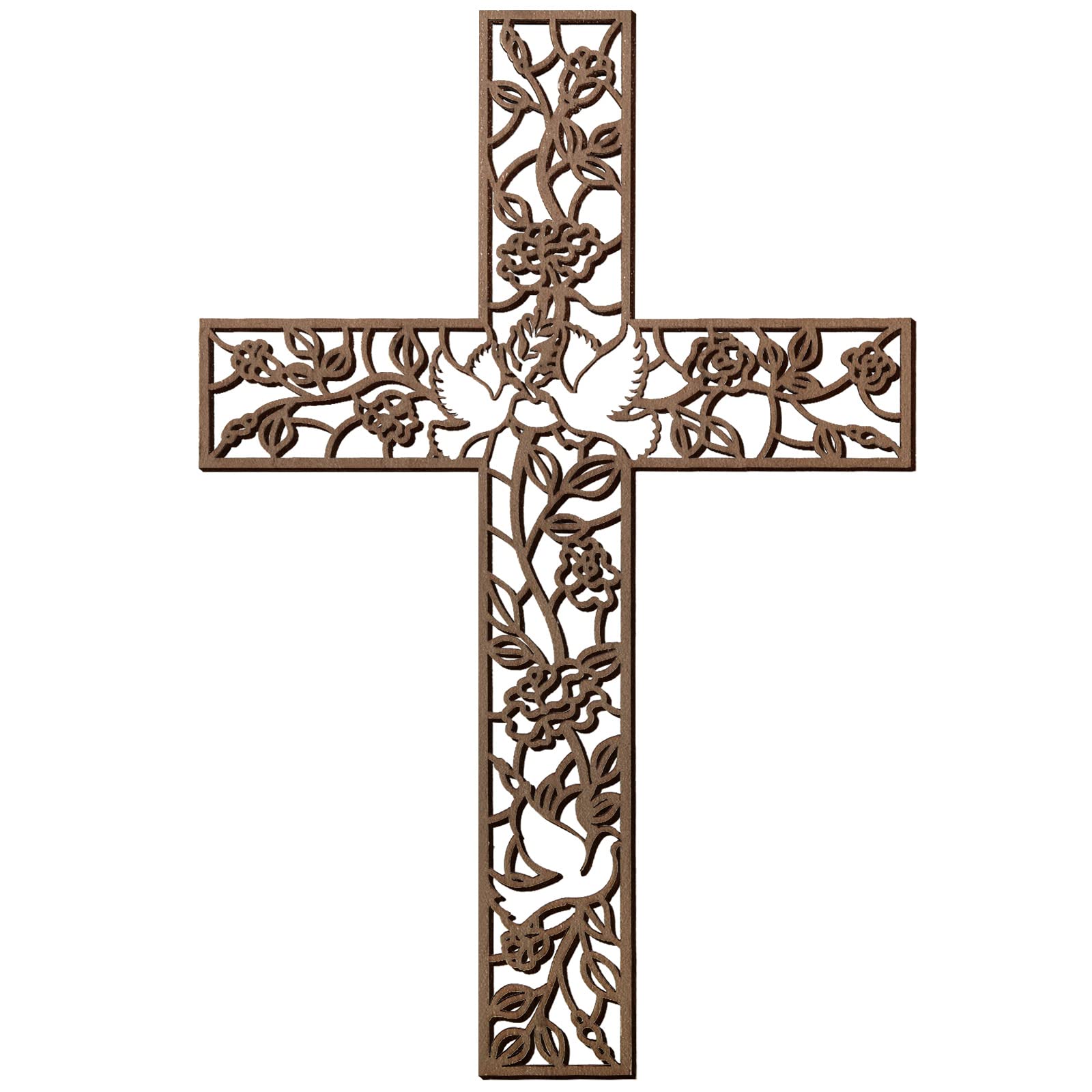 Yookeer Wooden Wall Hanging Cross Flower Pigeon Religious Home Living Room Decor Rustic Wooden Wall Cross Decoration for Home