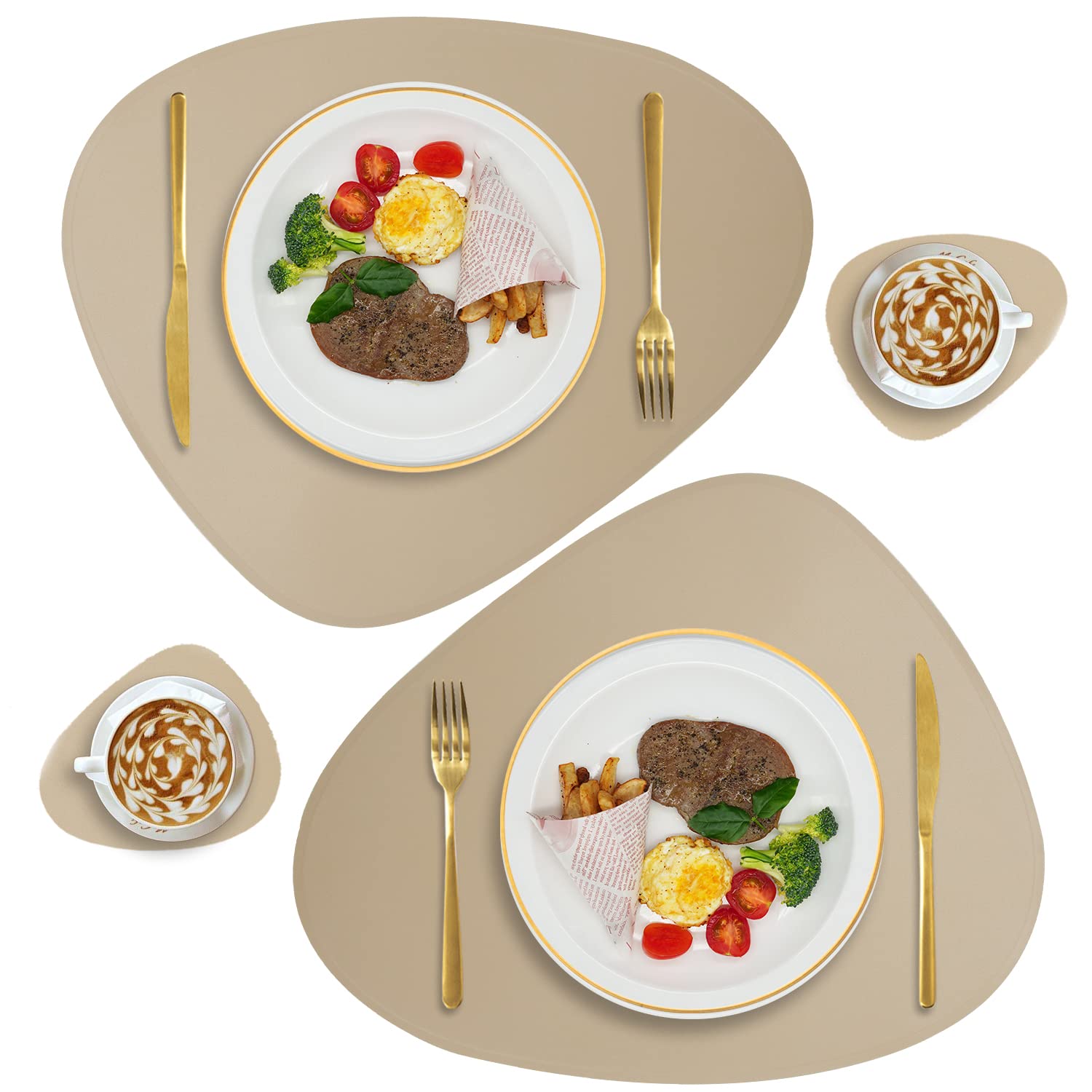Faux Leather Placemats Set Of 2 And Coasters, Heat Resistant Placemats For Dining Table, Waterproof Wipeable Washable Dinner Tab