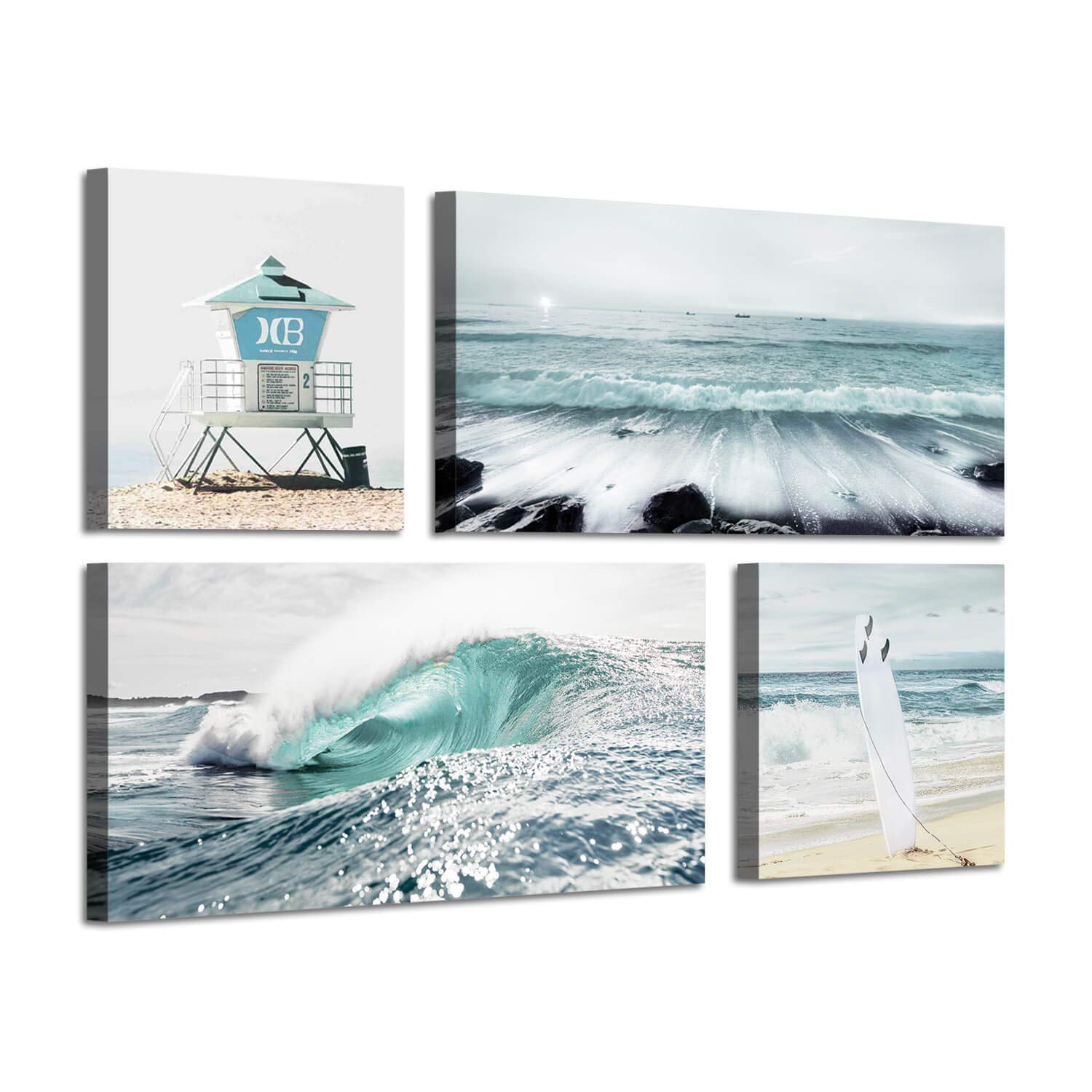 Artistic Path Beach Canvas Wall Art Print: Shoreline Guard & Surfboard Picture Graphic Art Painting For Wall Decor (Overall 36''
