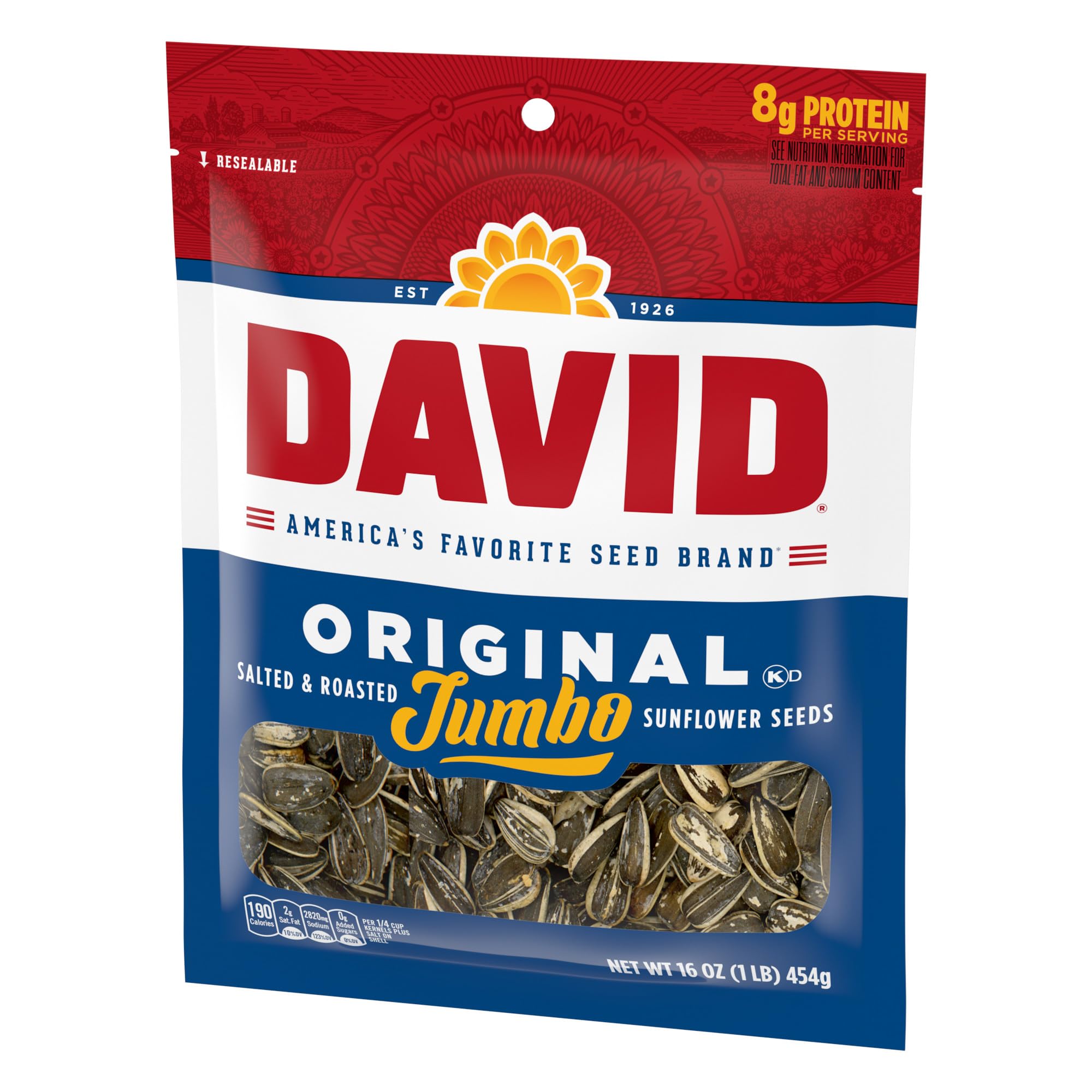 David Roasted And Salted Original Jumbo Sunflower Seeds, 16 Oz