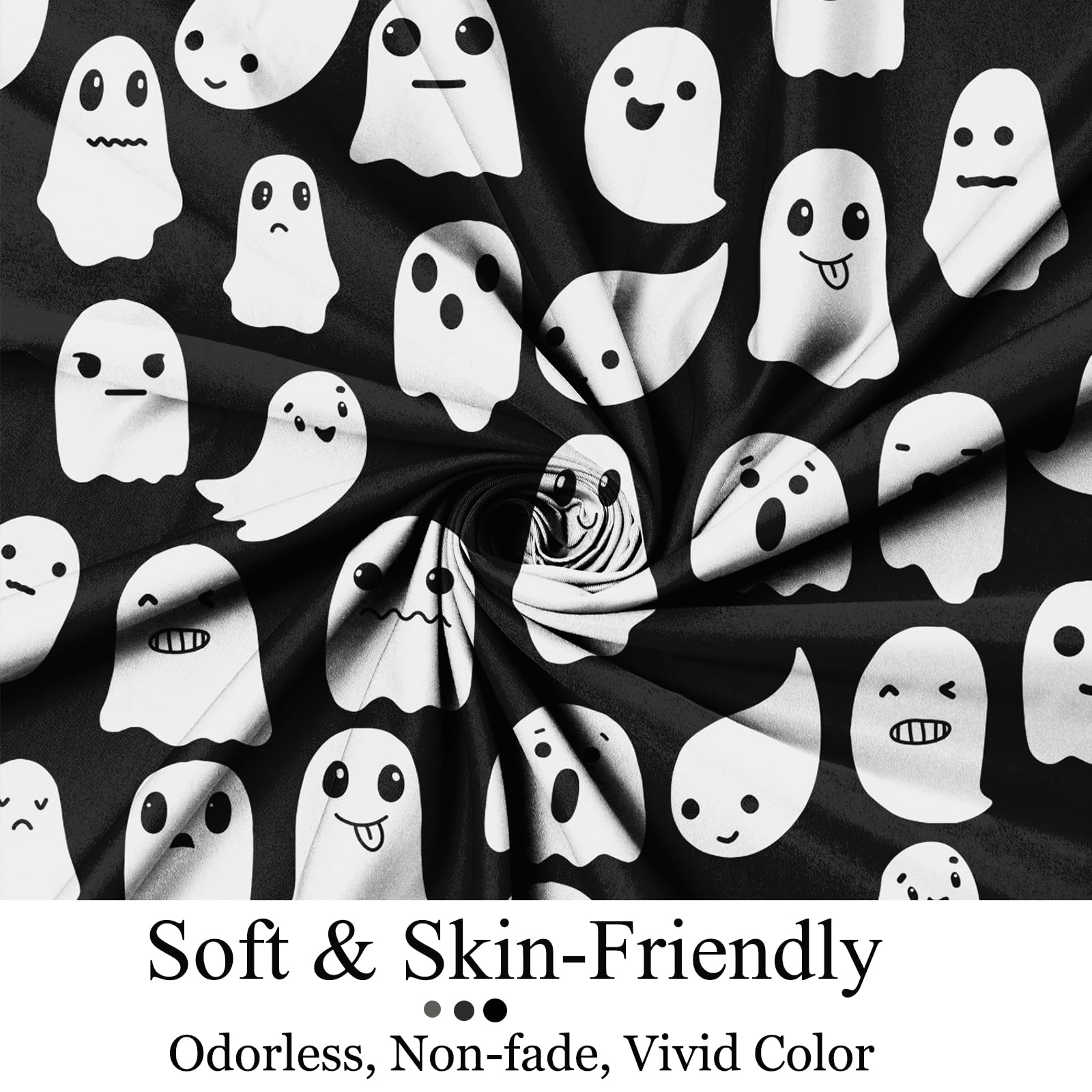 Gcirec Halloween Ghost Shower Curtain, Black And White Spooky Cute Funny Cartoon Ghosts Icons Funny Bathroom Curtain Bathtub Hom
