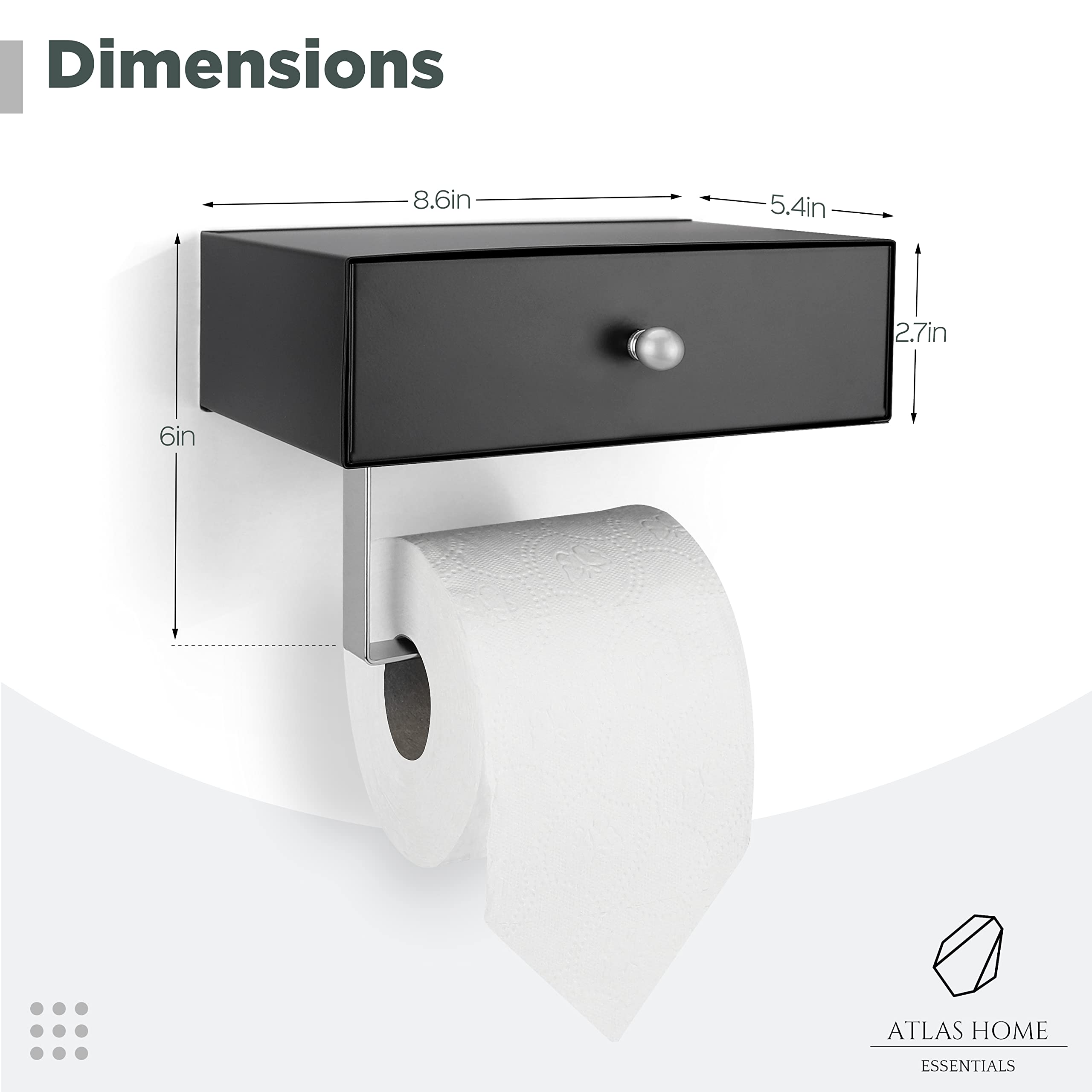 Atlas Home Toilet Paper Holder With Shelf - Flushable Wipes Dispenser & Storage Fits Any Bathroom, Keep Your Wet Wipes Hidden -