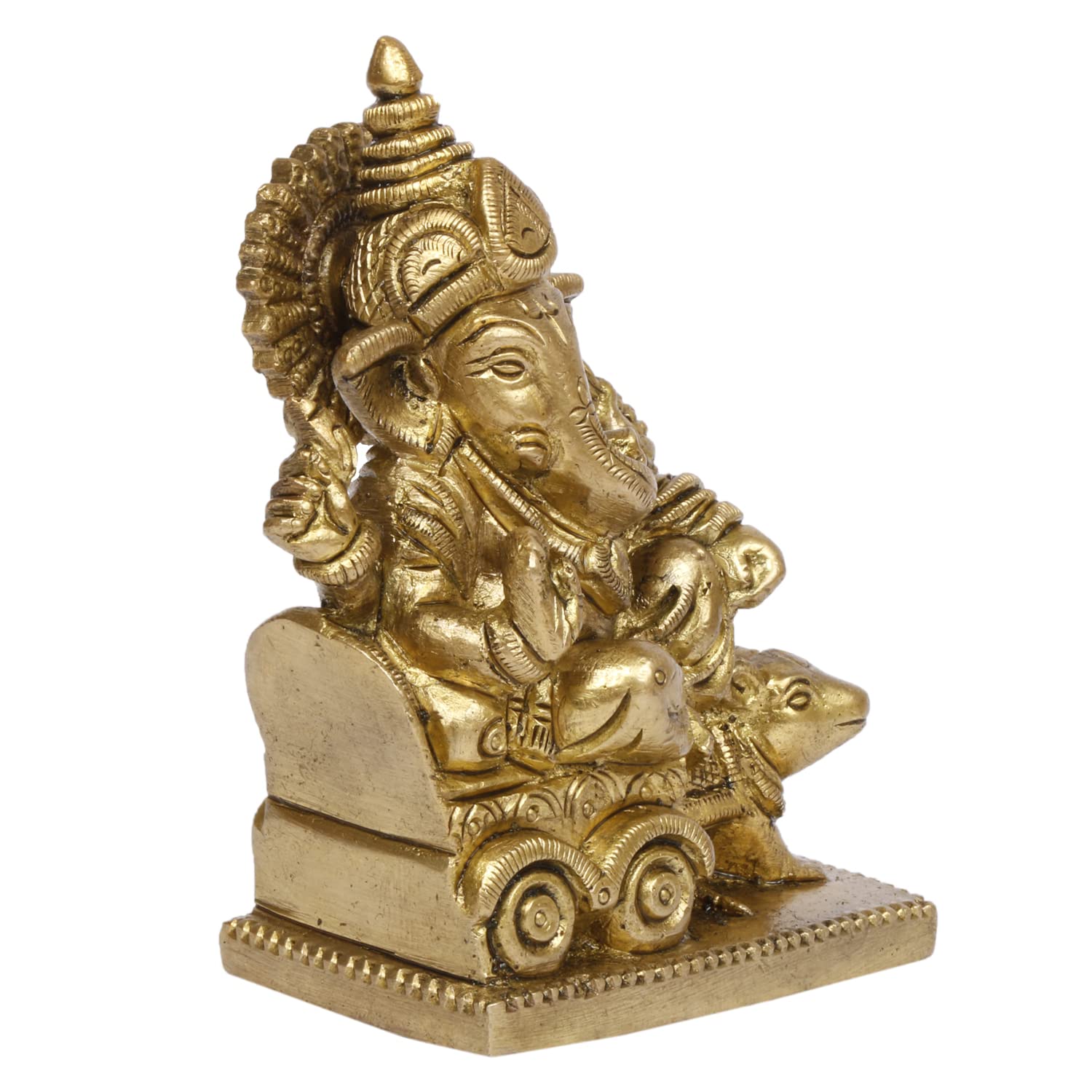 Kartique Brass Ganesh Riding On Mushak Cart Ganesha Bhagwan Statue Ganpati Idol Murti For Home Entrance Decor Diwali Gift Ganesh