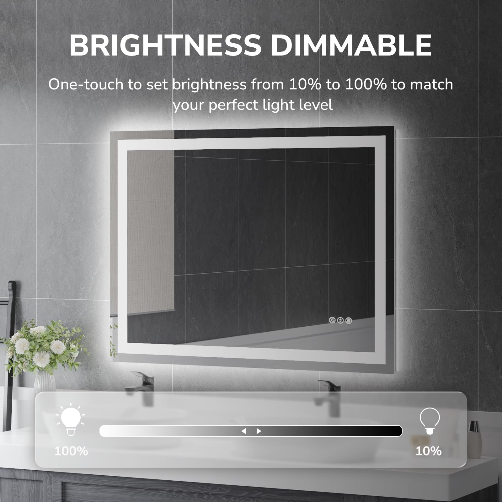 Ushower 48X36 Inch Modern Led Bathroom Mirror - Smart Backlit Vanity Mirror With Anti-Fog, Dimmable Lights, Wall Mounted, 1/5 In