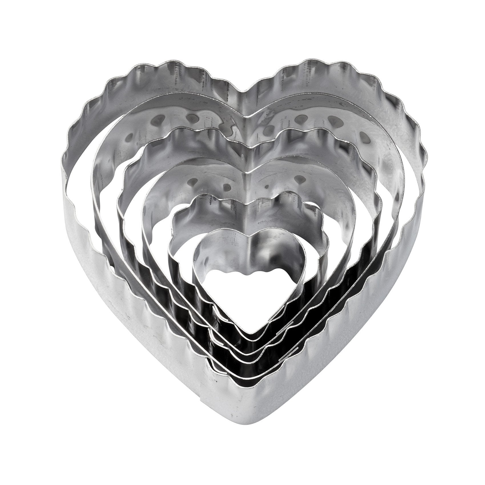 Wilton 6-Piece Nesting Fondant Cutters Set, Double-Sided Heart Shapes, Silver, Model 417-2588