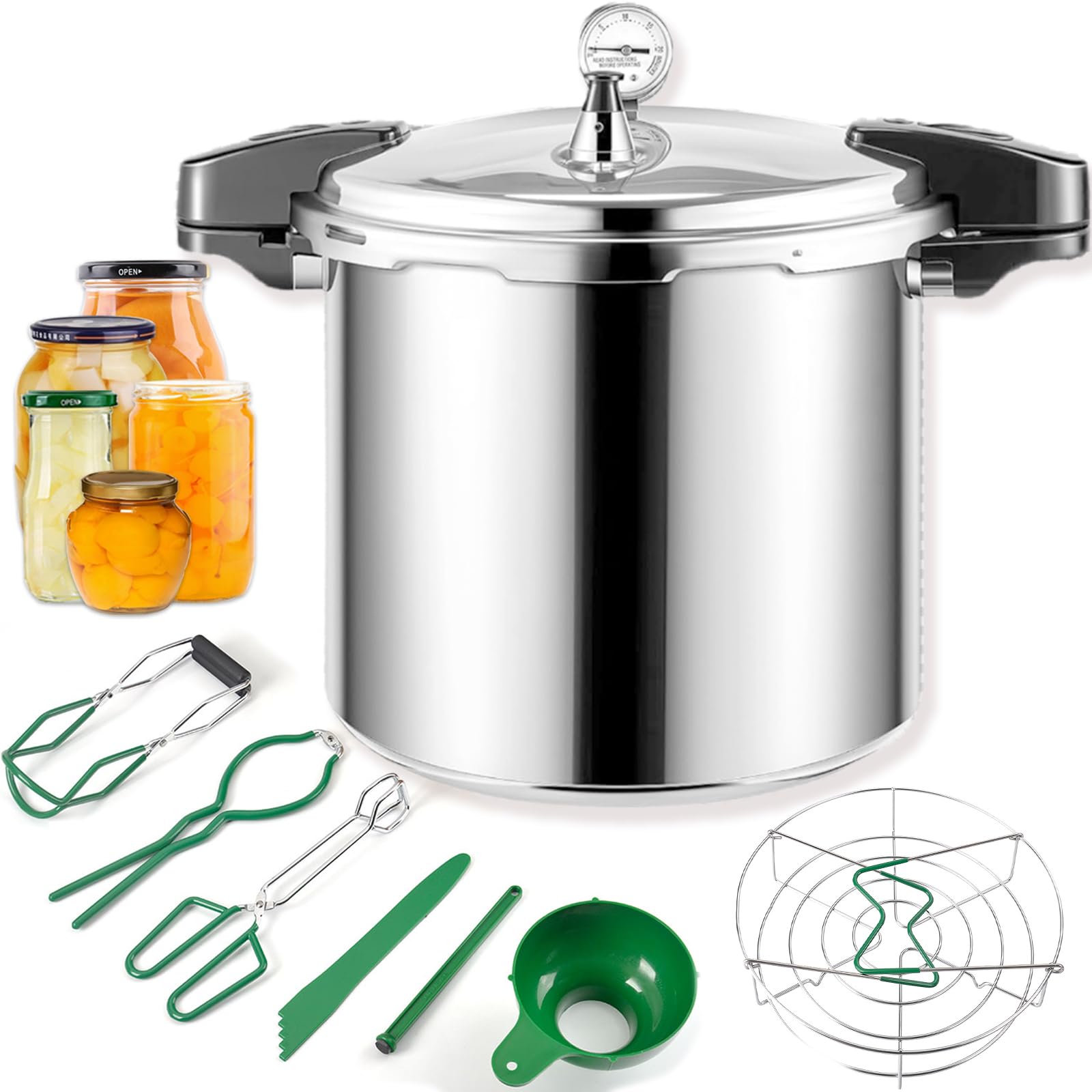 KILOGORGE 24qt pressure canner and canning pressure cooker with gauge,14.5PSI,practical 7pc Canning Supplies Starter Set,compati