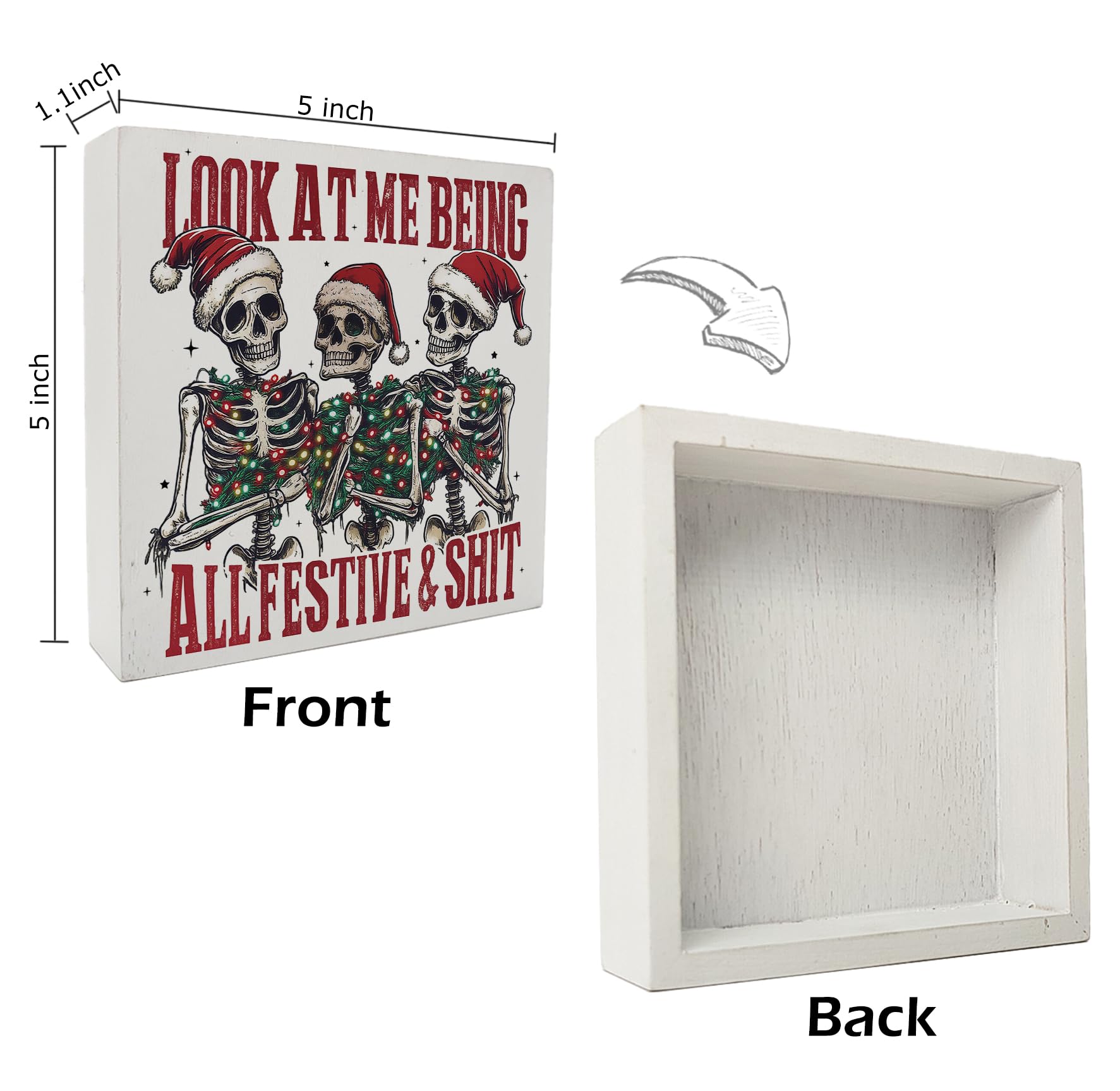 kunlisa Funny Christmas Skeleton Wooden Sign, Gothic Christmas Decor, Sarcastic Halloween Xmas Skeleton Holiday Wood Box Sign fo