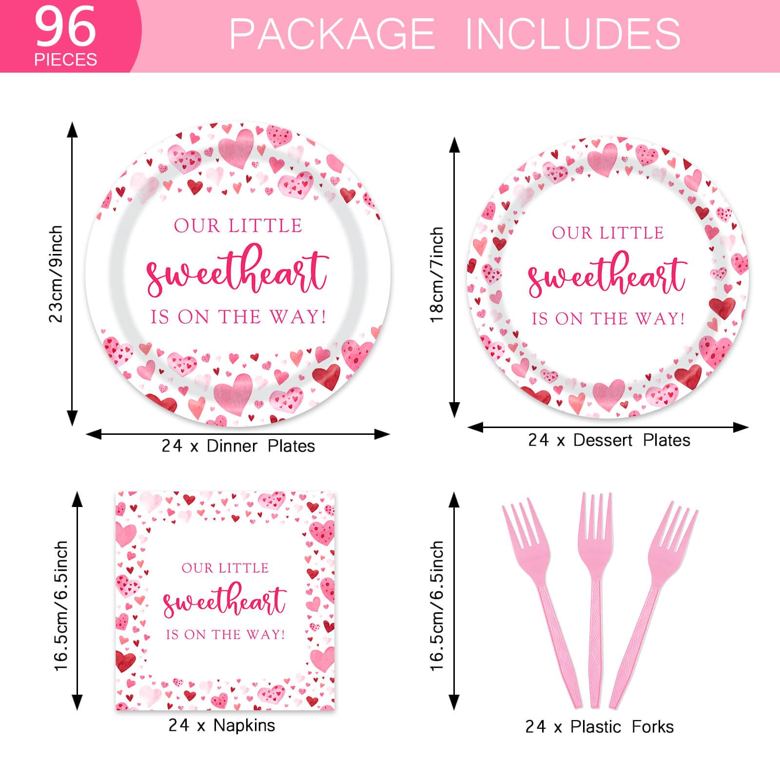 96Pcs A Little Sweetheart Is On The Way Party Decorations Valentine Baby Shower Plates Napkins Forks Dinnerware Set For 24 Guest