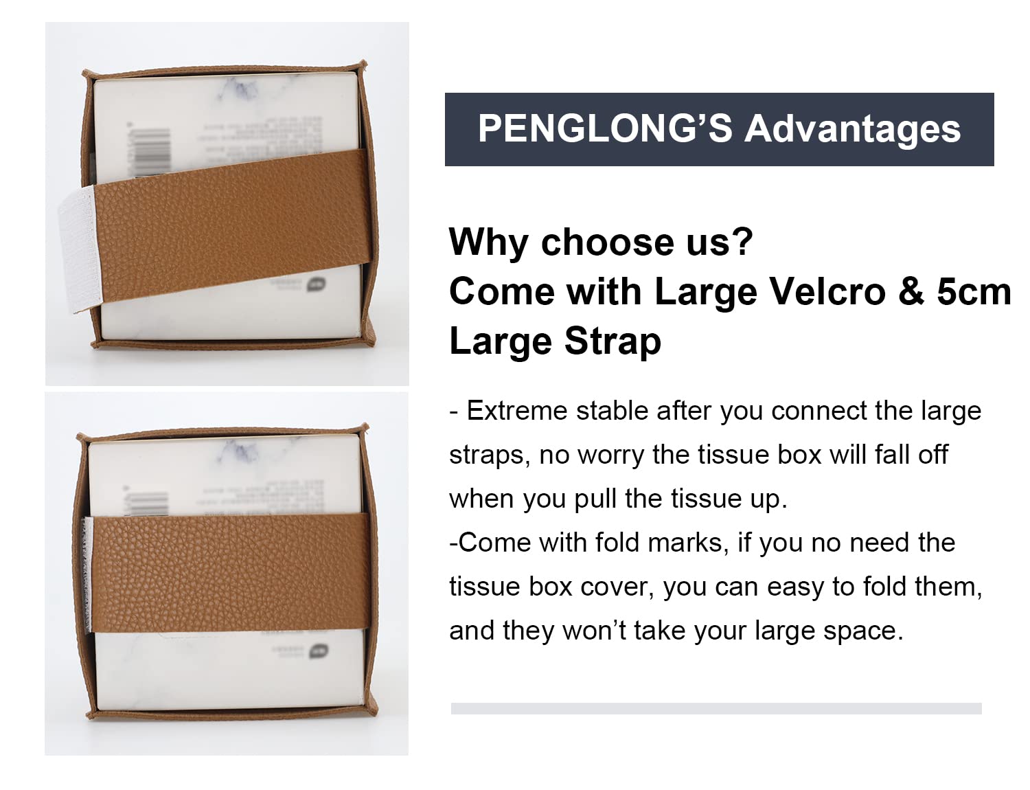 Penglong Tissue Box Cover 5X5X5'' Pu Leather Tissue Holder Square Tissue Cube Box Organizer For Bathroom Vanity Countertop, Car,