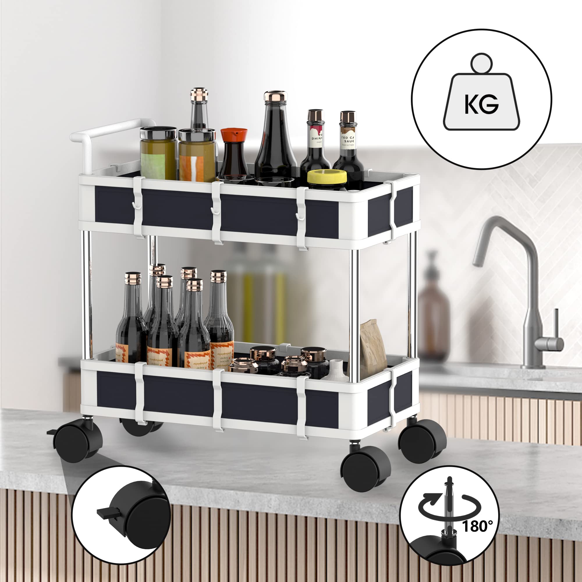 Under Sink Organizer And Storage,2Tier Large Capacity Multi-Place Sink Organizer With Wheels, Foldable Under Sink Storage Drawer