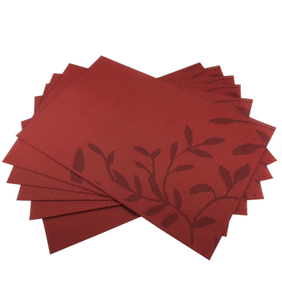 Gugrida Place Mats PVC Set of 6, Table Placemats Set of 6 PVC Table Mats Natural Color (6 pcs, Red Leaves)