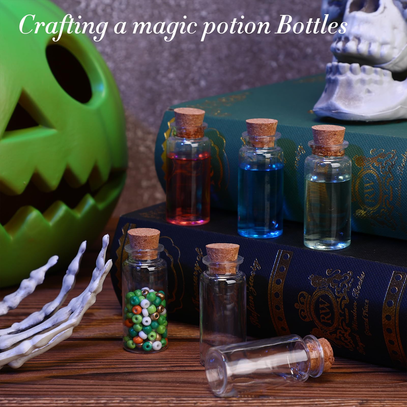 Bokon 50 Packs 15ml Mini Plastic Bottles with Corks Stoppers Eye Screws Funnels Small Potion Bottles Tiny Clear Sand Art Jar Wis