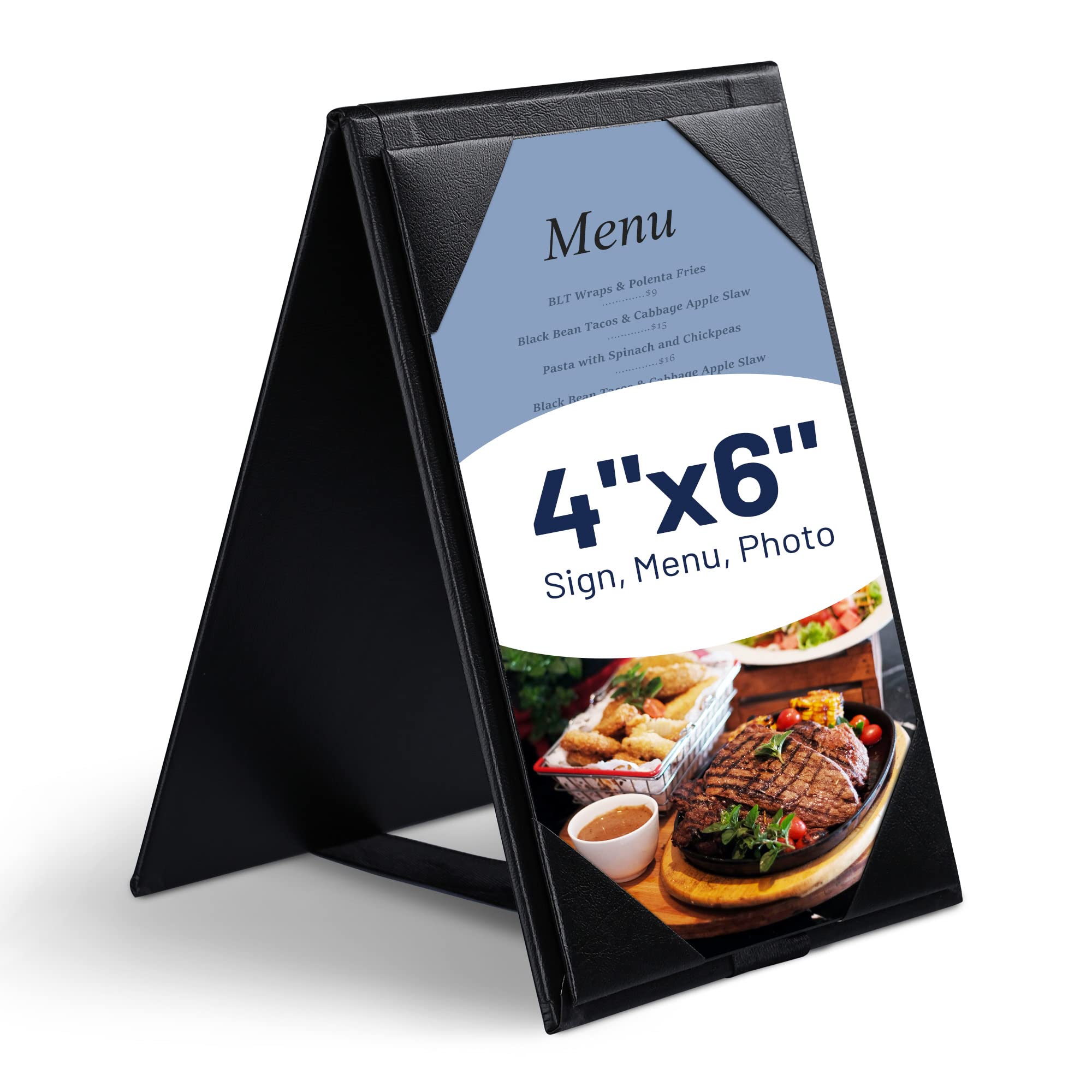 Wechef Table Tents 4 X 6 Inch Leatherette Pu Leather Menu Covers Double-Sided Frame Menu A-Frame Sign Holders Menu Folders For R