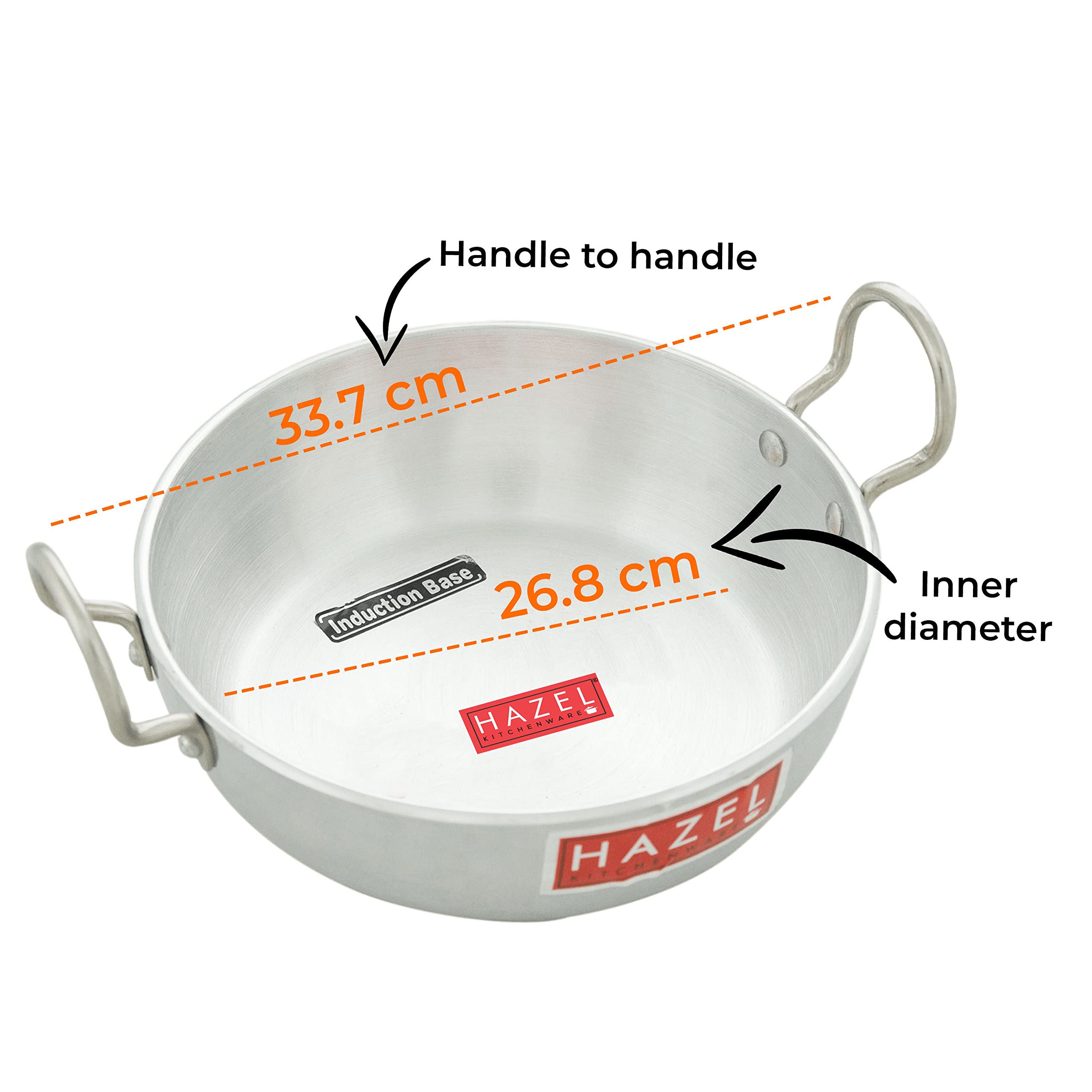 Hazel Aluminium Induction Base Kadai With Handle, 4800 Ml